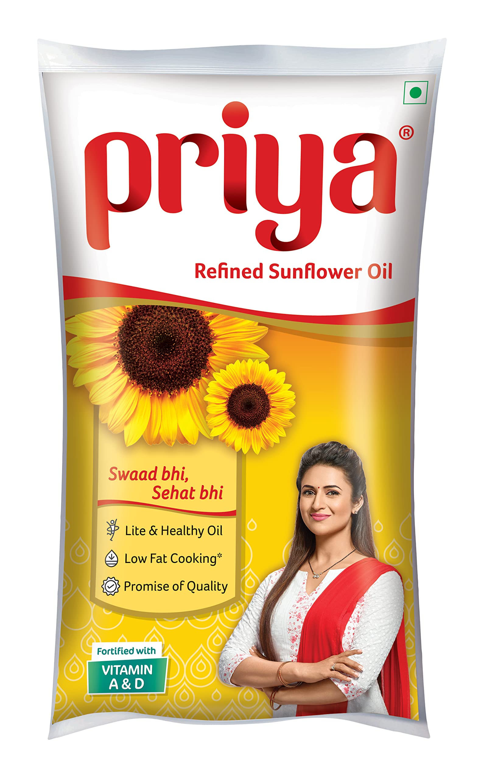 Priya Refined Sunflower Oil Pouch, 1L