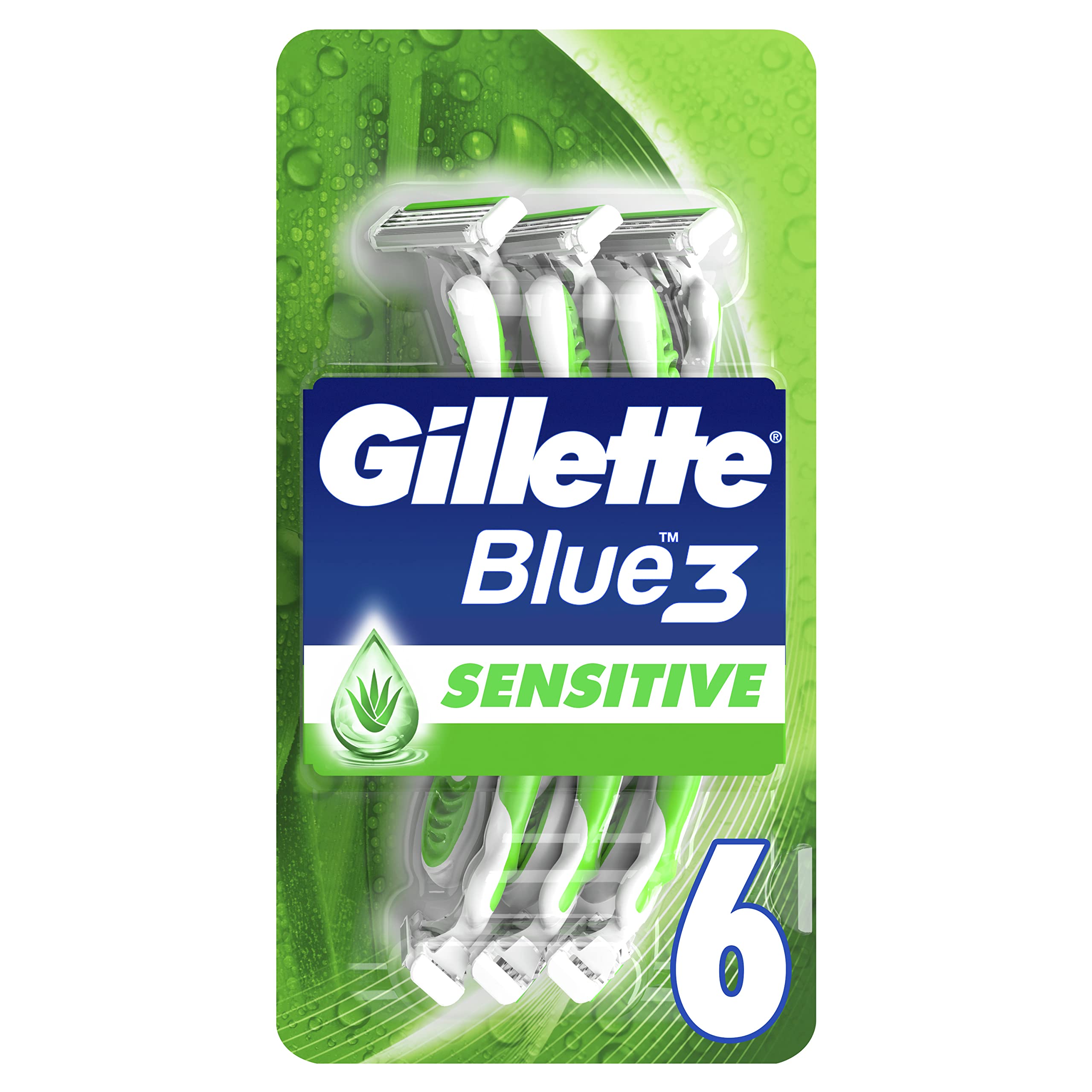 Gillette Blue 3 Sensitive Men Disposable Razors, 6 Count