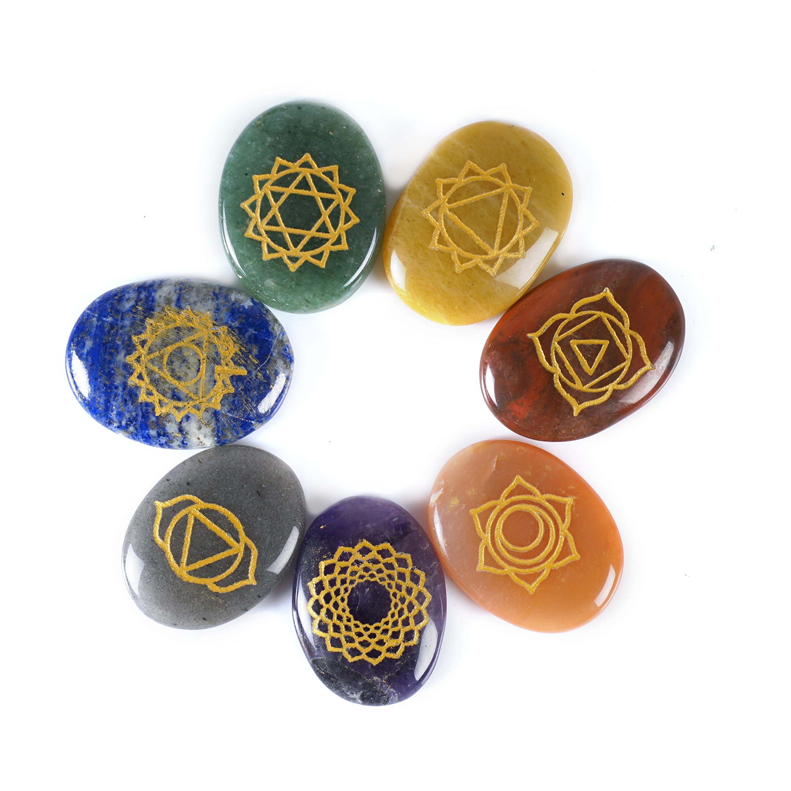 REBUY7 Chakra Palm Stones Seven Chakra Stones 7 Chakra Palm Stones Healing Chakra Crystals for Meditation & Healing, Set of 7 Palm Stones, Color Multi