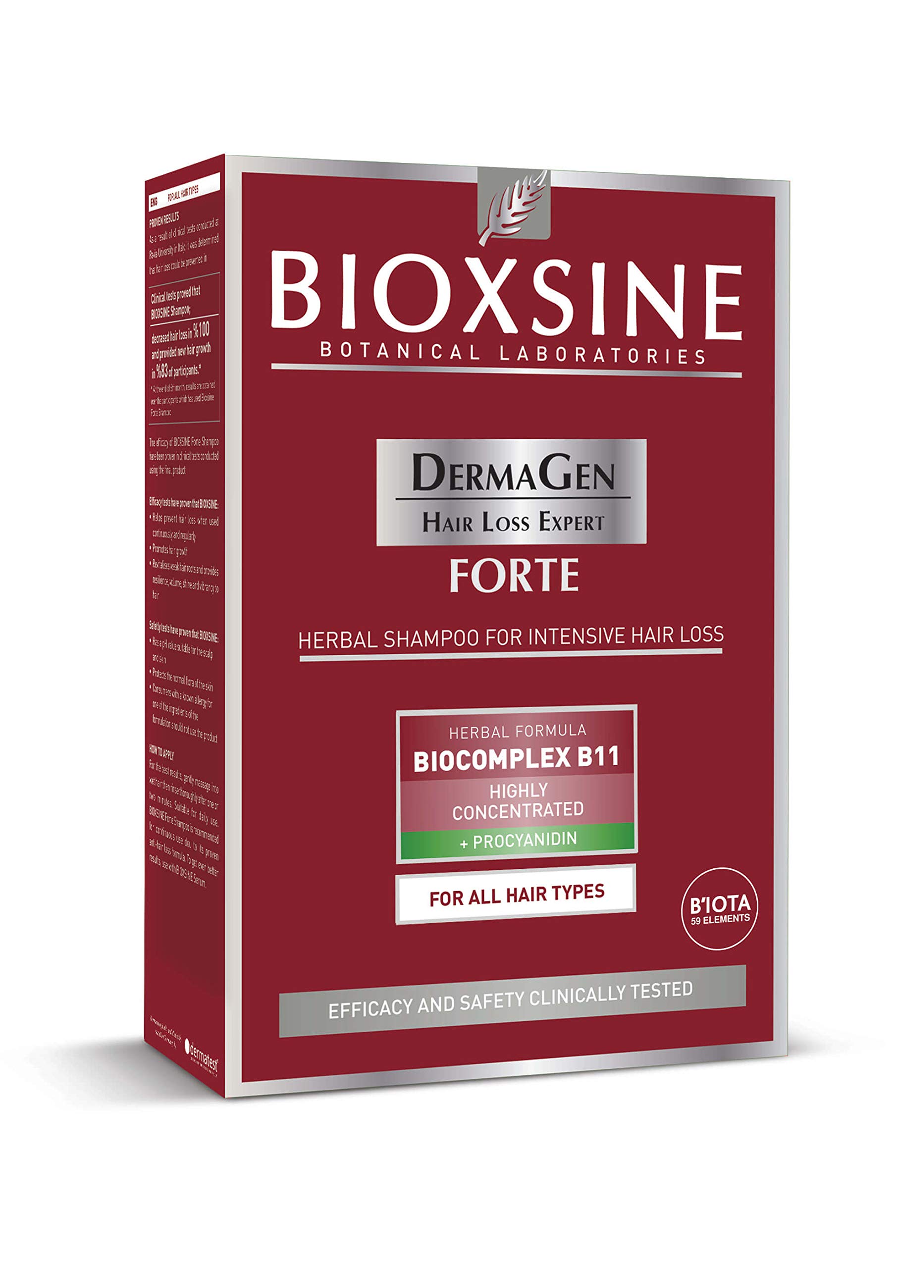 Bioxsine Forte herbal shampoo for severe hair loss for men and women, natural hair growth agent for all hair types, hair growth shampoo 300 ml - confirmed by studies