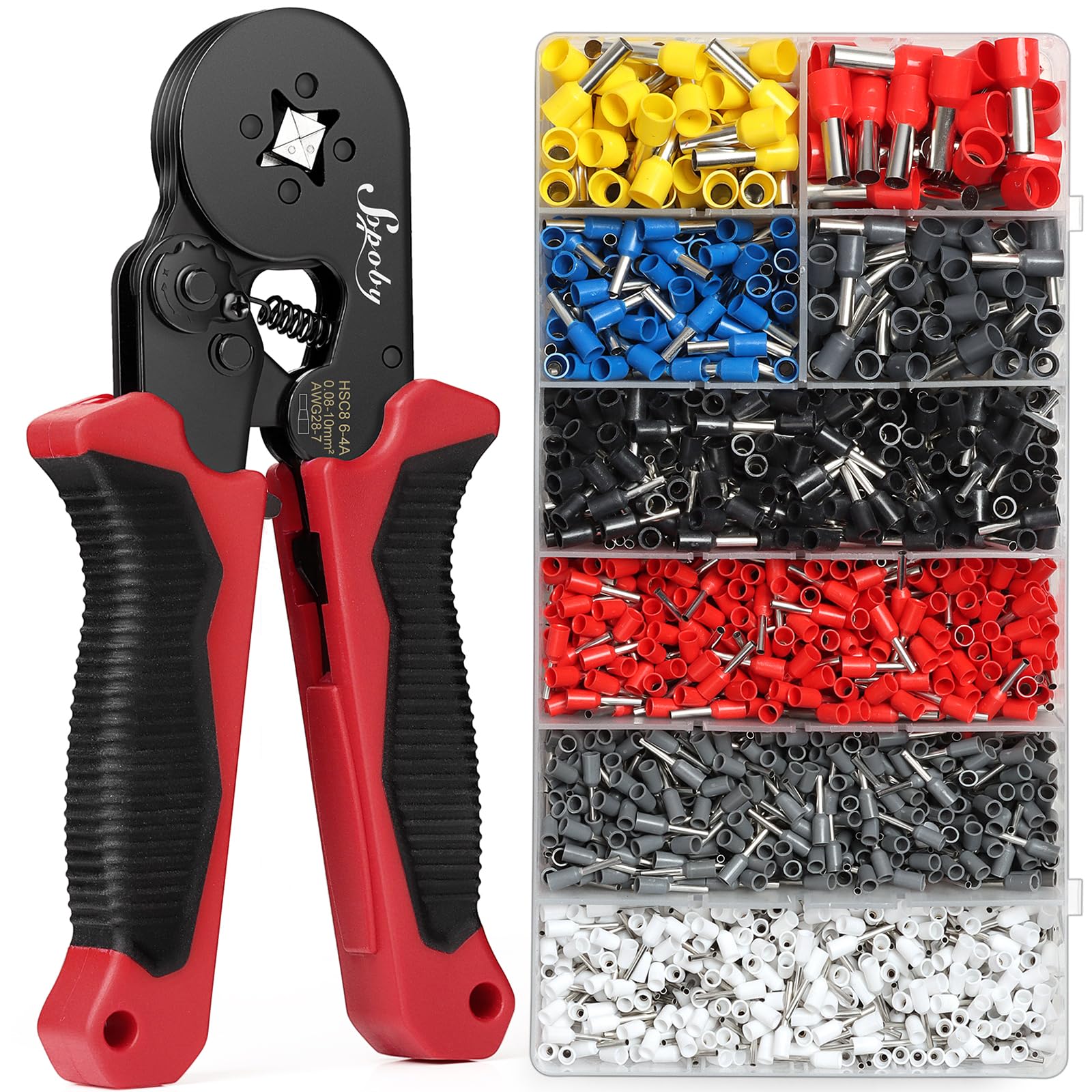 Sopoby Ferrule Crimping Tool Kit with 1850PCS Ferrules Insulated Wire Terminals, Self-adjustable Ratchet Wire Crimper for Electrical Wire Connectors