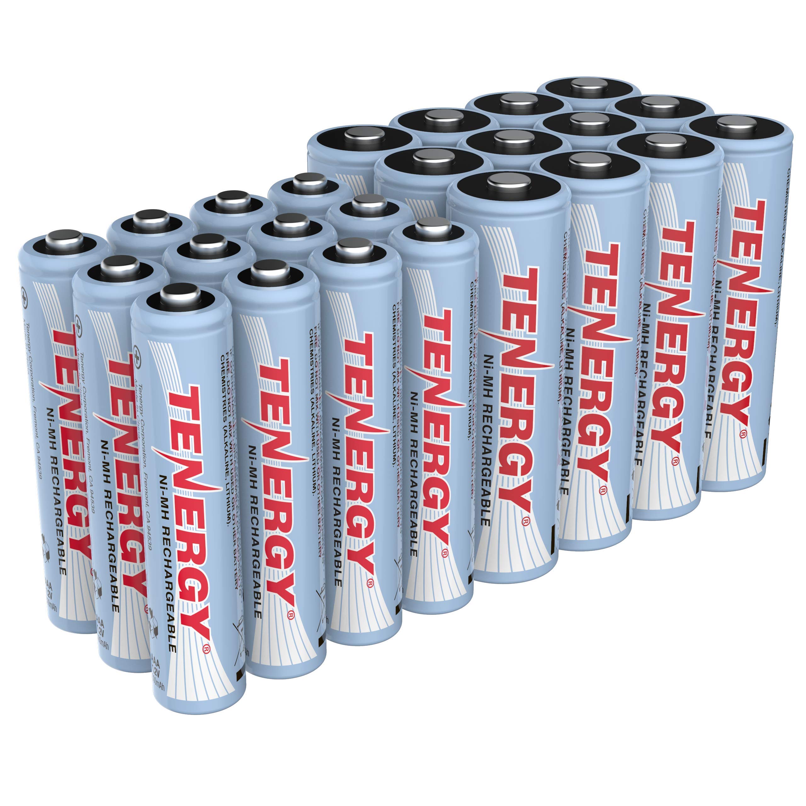 TenergyHigh Drain AA and AAA Battery, 1.2V Rechargeable NiMH Batteries Combo, 12 Pack 2500mAh AA Cells and 12 Pack 1000mAH AAA Cell Batteries