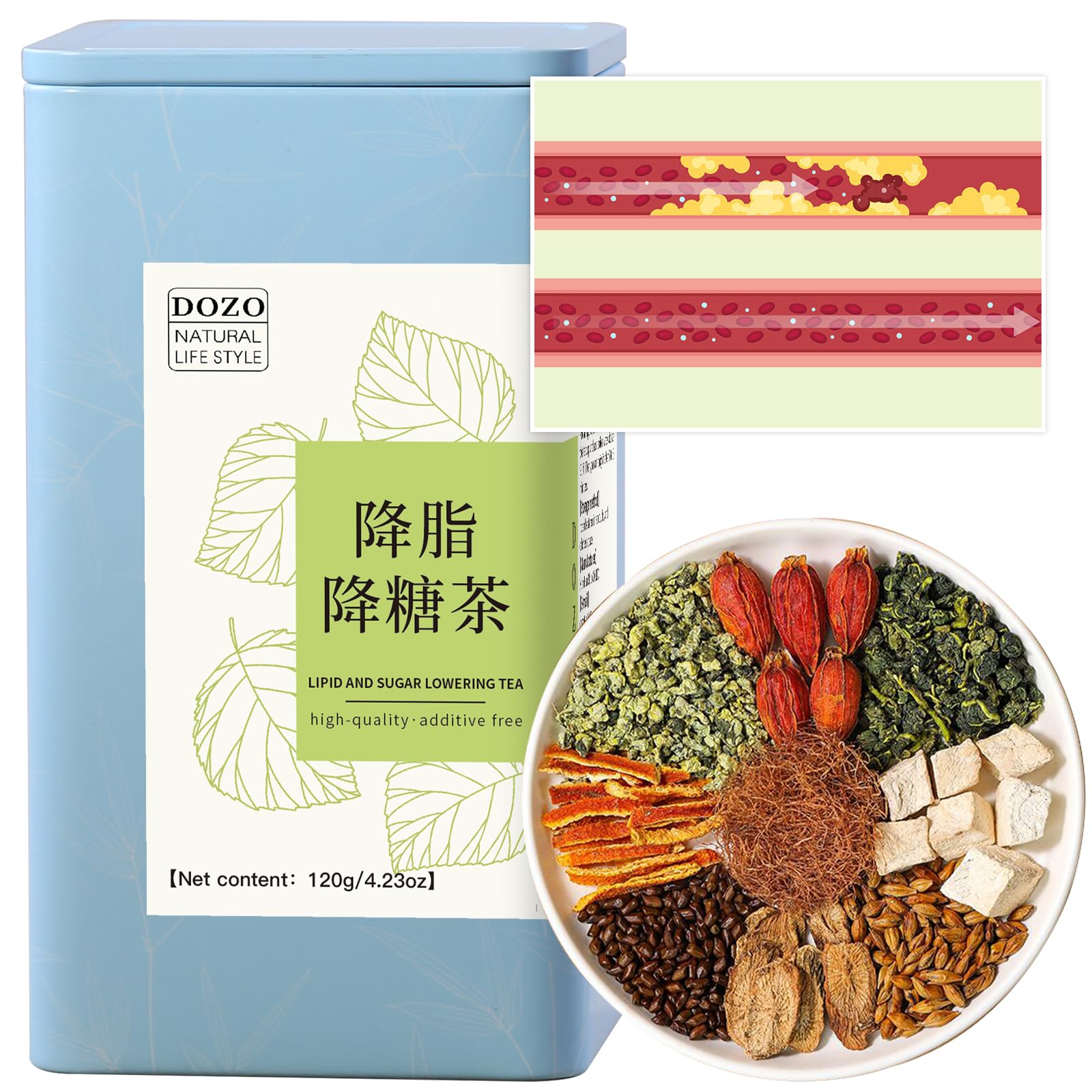 DOZO Tea Lipid and Sugar Lowering Tea Herbal Tea Herb Tea Caffeine Free Corn Silk Tea Tangerine Peel Cassia Seed Barley Tea Burdock Root Mulberry Leaves Kudzu Gardenia Herbal Tea Greasy Food 6.35oz/180g 降糖降脂茶