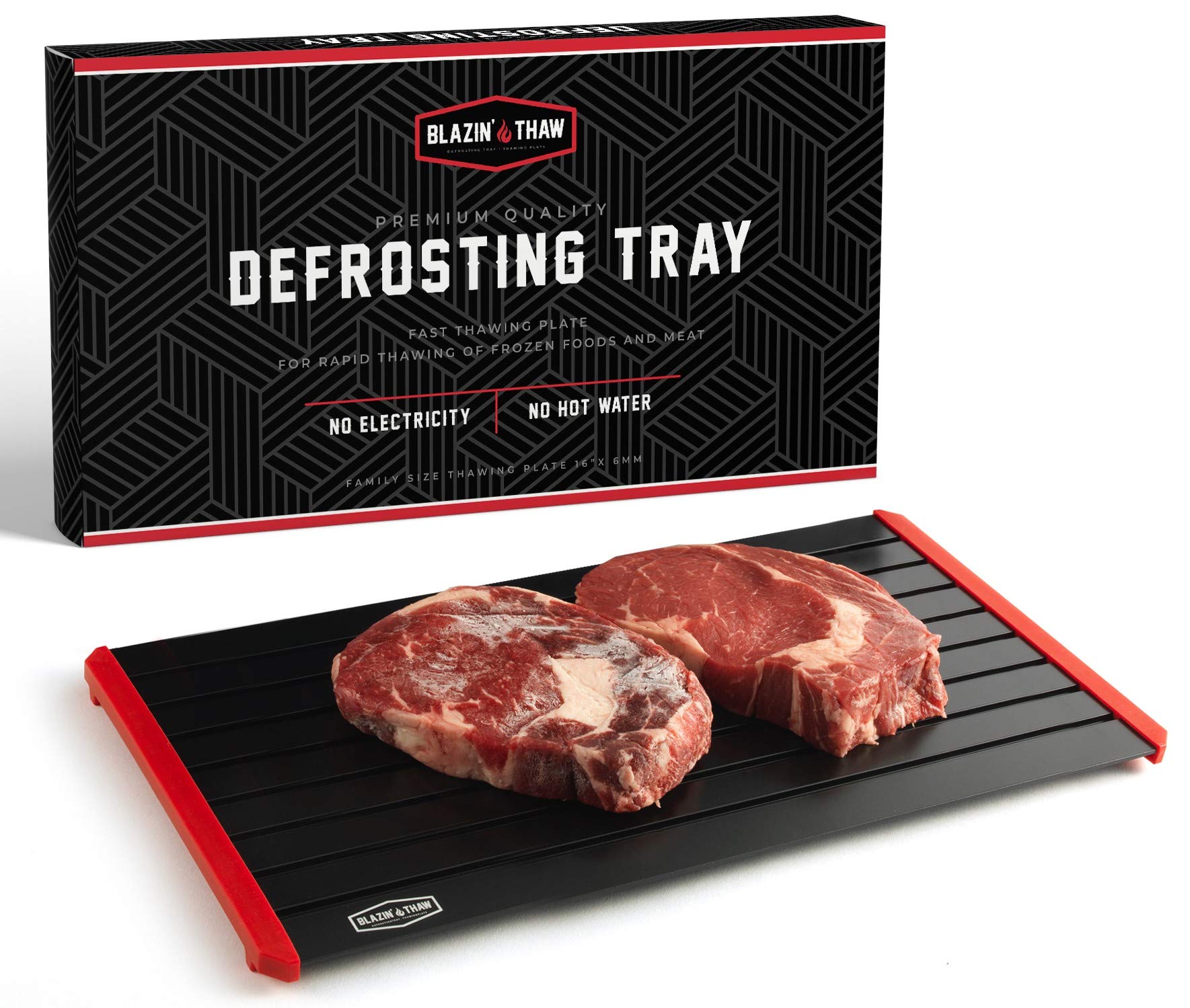 BLAZIN' THAW Defrosting Tray for Frozen Meat | 16" Family-Size | Aluminium Plate for Thawing Frozen Food | Natural Thawing Process | No Microwaves, No Cold/Warm Water Required |