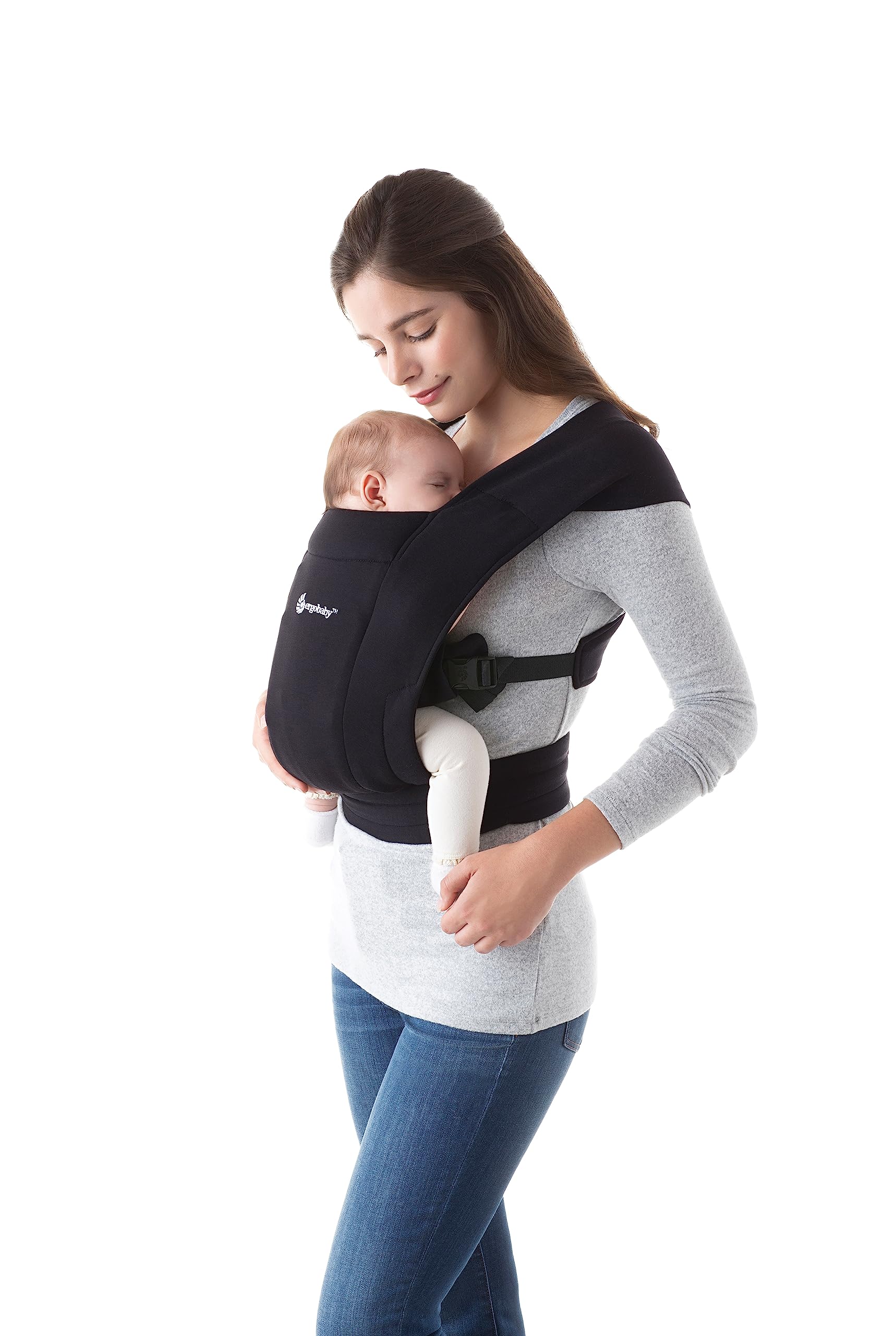 ErgobabyEmbrace Cozy Newborn Baby Wrap Carrier (7-25 Pounds), Ponte Knit, Pure Black