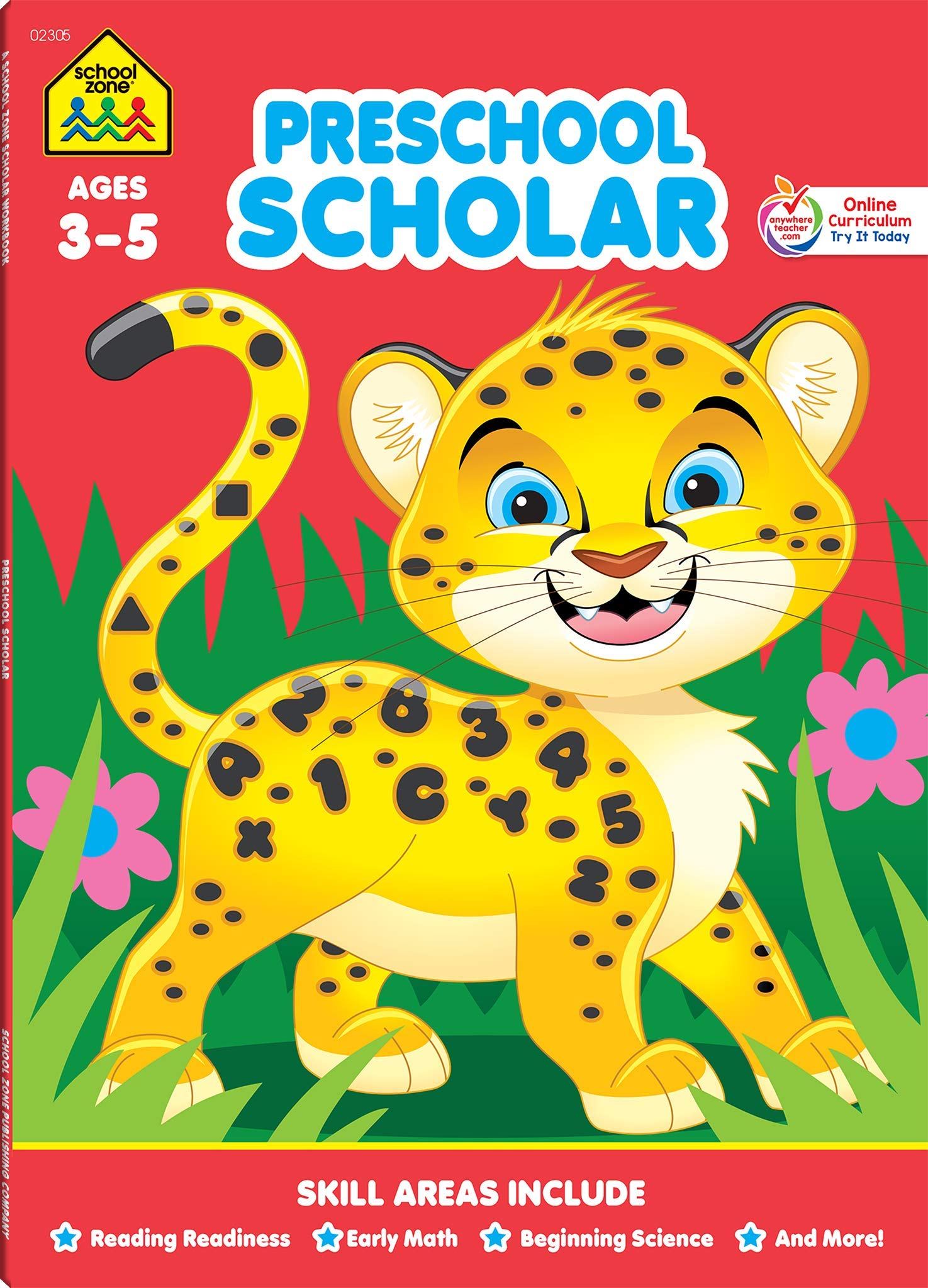 School Zone Preschool Scholar Workbook, Ages 3-5, tracing letters & numbers, learning shapes & colors, animal names, playful motivation