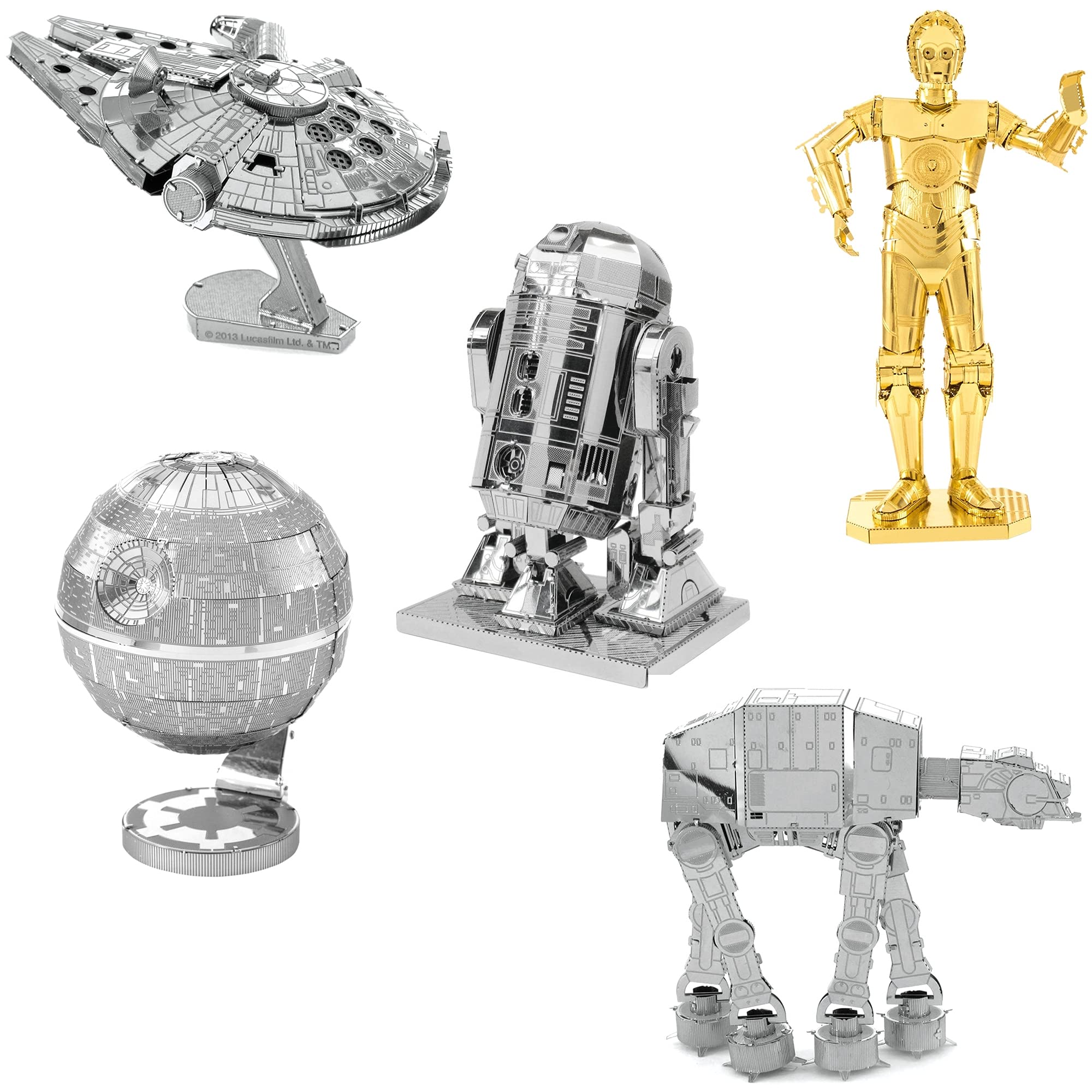 Metal Earth Fascinations 3D Metal Model Kits Star Wars Classic Set of 5 Millennium Falcon - Imperial at-at - Death Star - C-3PO - R2-D2