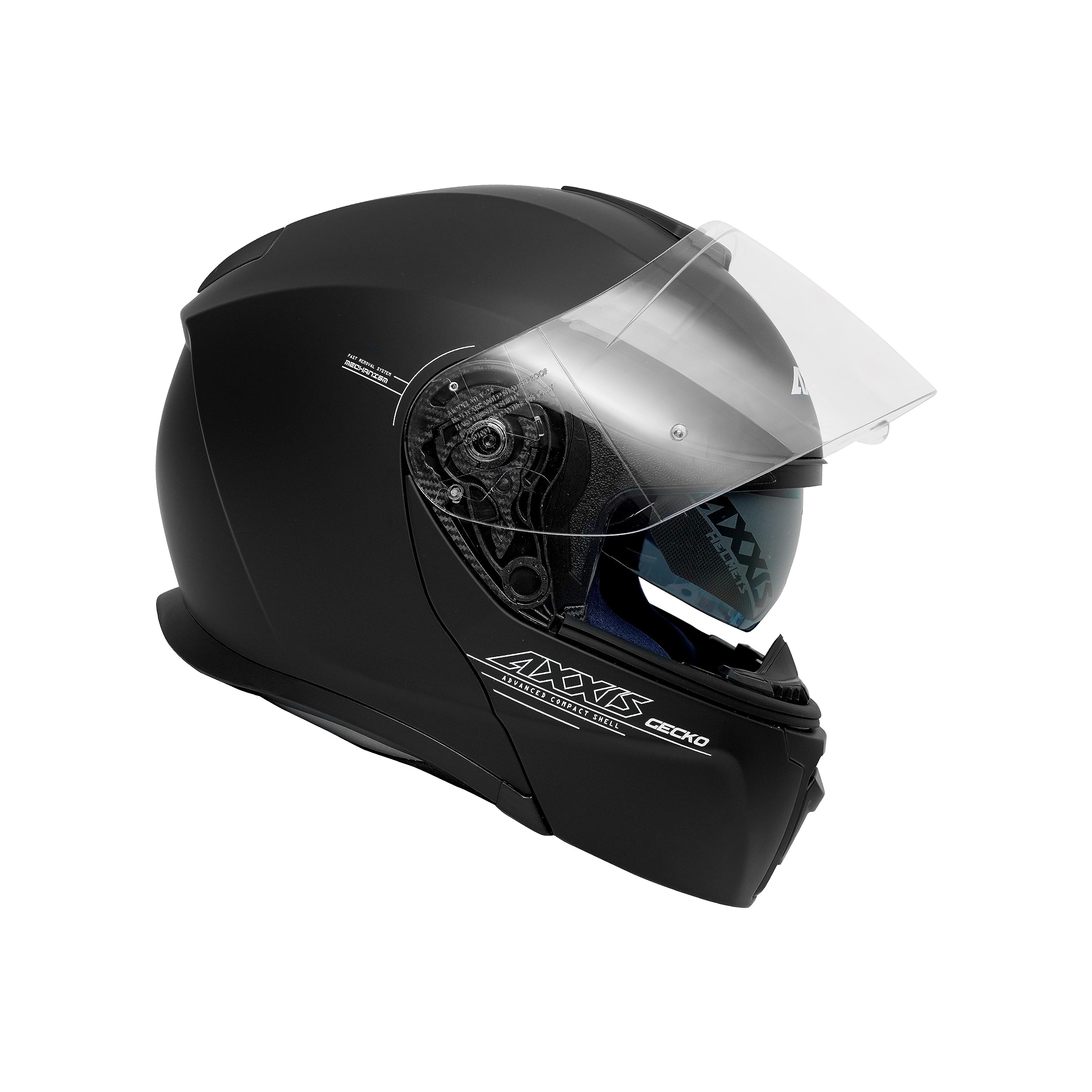 Gecko SV Solid A1 Motorcycle Full-Face Modular Helmet, Black Matte. DOT USA, ECE22-05 Europe Certified ABS shell with Aerodynamic Design - 670004