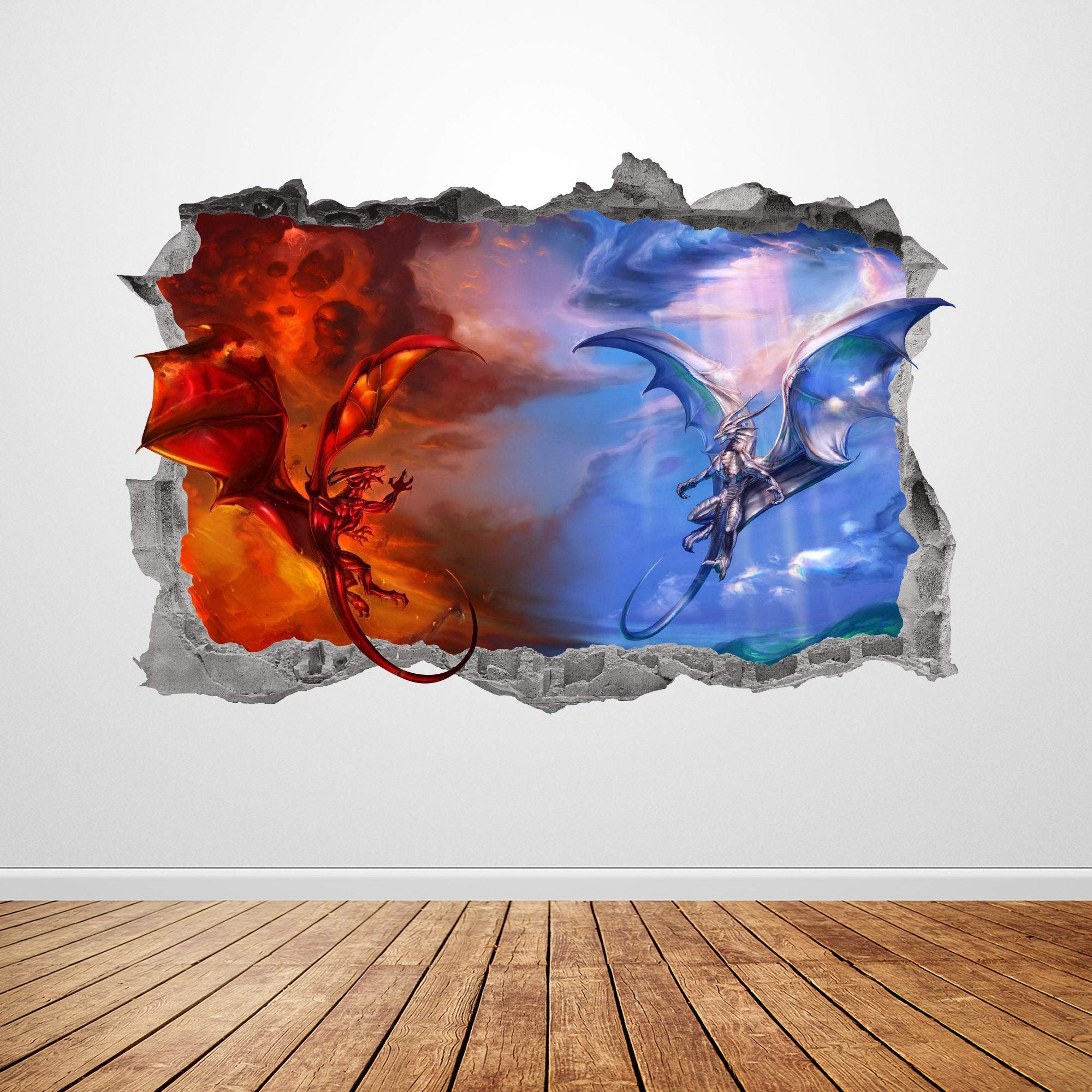 Tamengi,Dragon Wall Decal Smashed 3D Graphic Ice and Fire Dragon Wall Art Stickers Fantasy Mural Poster Kids Room Boys Bedroom Decor Gift, Multi-style15, Medium(100x60cm39.4x23.6inch), tuwf0303-Q15b