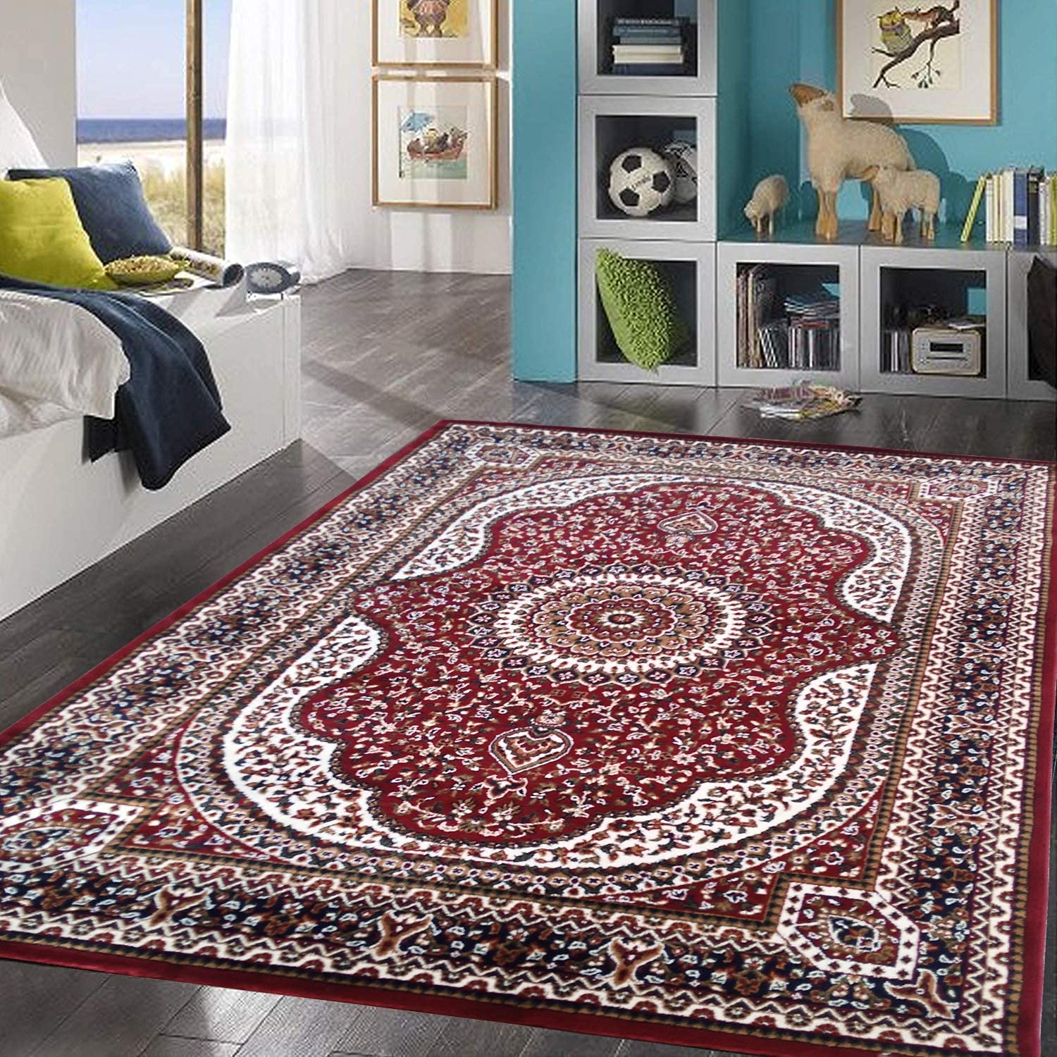 GEM CARPETS Kashmiri Traditional Persian Design Carpet for Your Living Room and Bedroom Red(4 X 6 FEET)