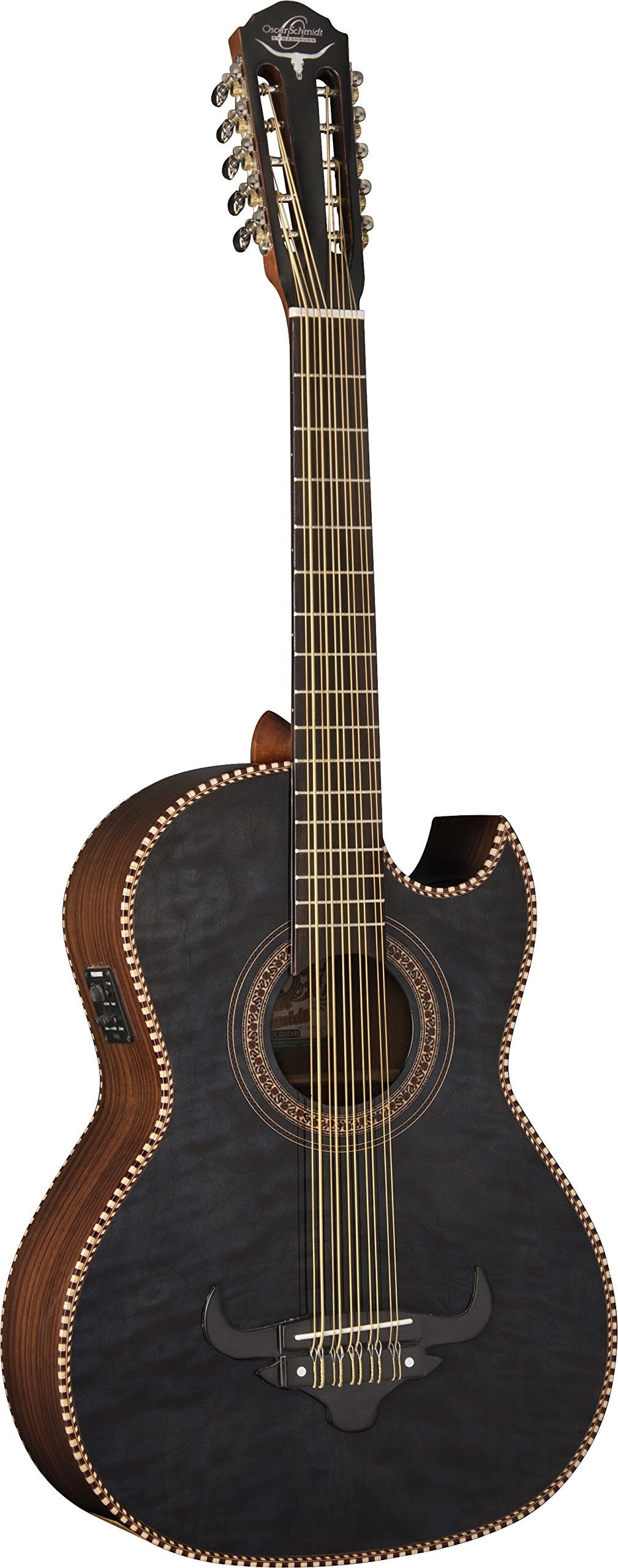 Oscar Schmidt 10 String OH32SE Acoustic-Electric Bajo Quinto with Deluxe Gig Bag Trans, Right, Quilt Black (OH32SEQTB-O)