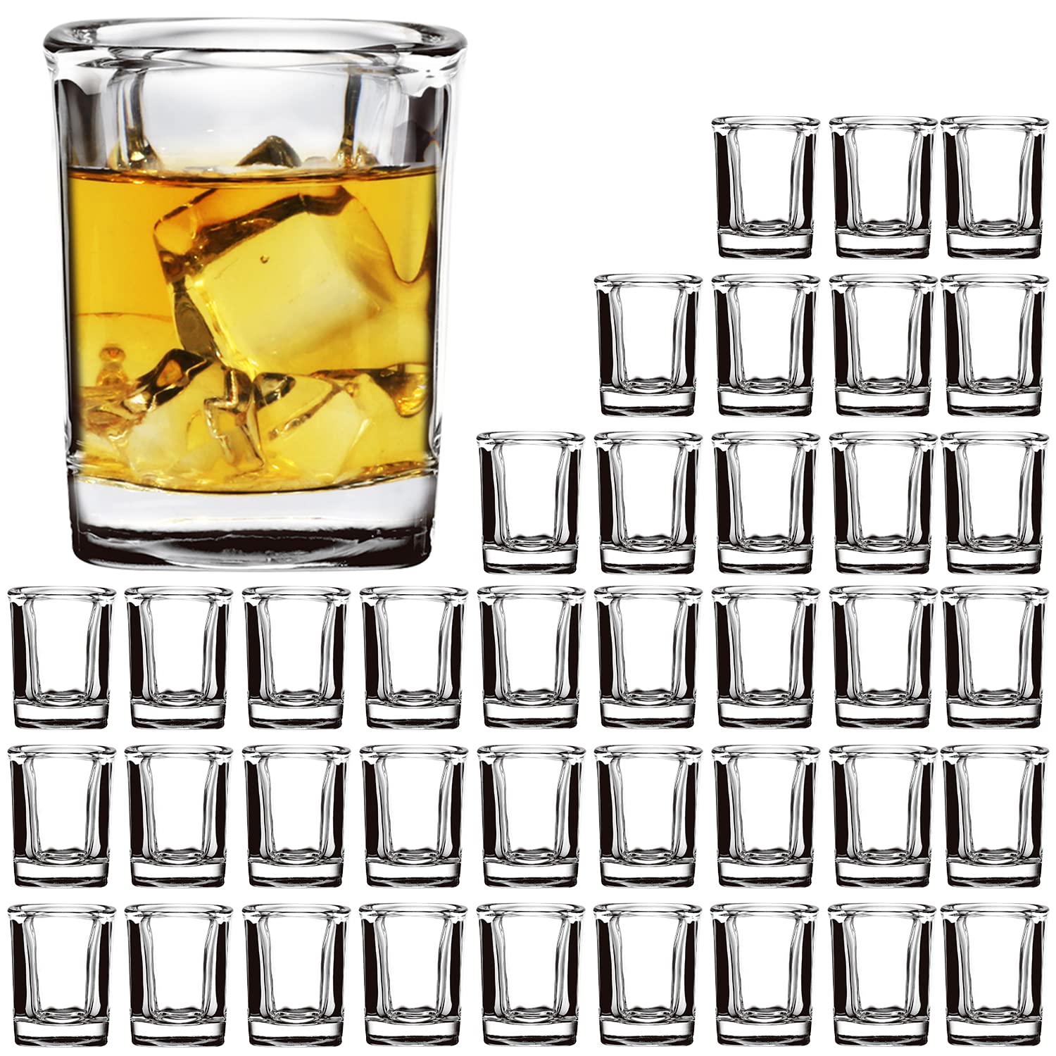 Shot Glasses Set with Heavy Base,2.2 oz Mini Square Whiskey Shot Glasses bulk, 40 pack Clear Espresso Shot Glass for Whiskey and Liqueurs,Ideal for Christmas,Halloween and Thanksgiving