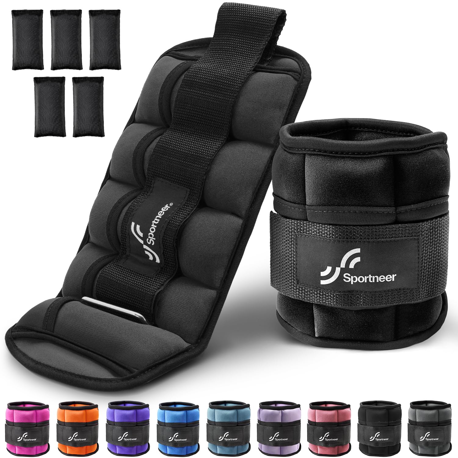 Sportneer Adjustable Ankle Weights for Women and Men, 0.5-3.5 lbs Per Ankle, 2 Pack 1-7 lbs