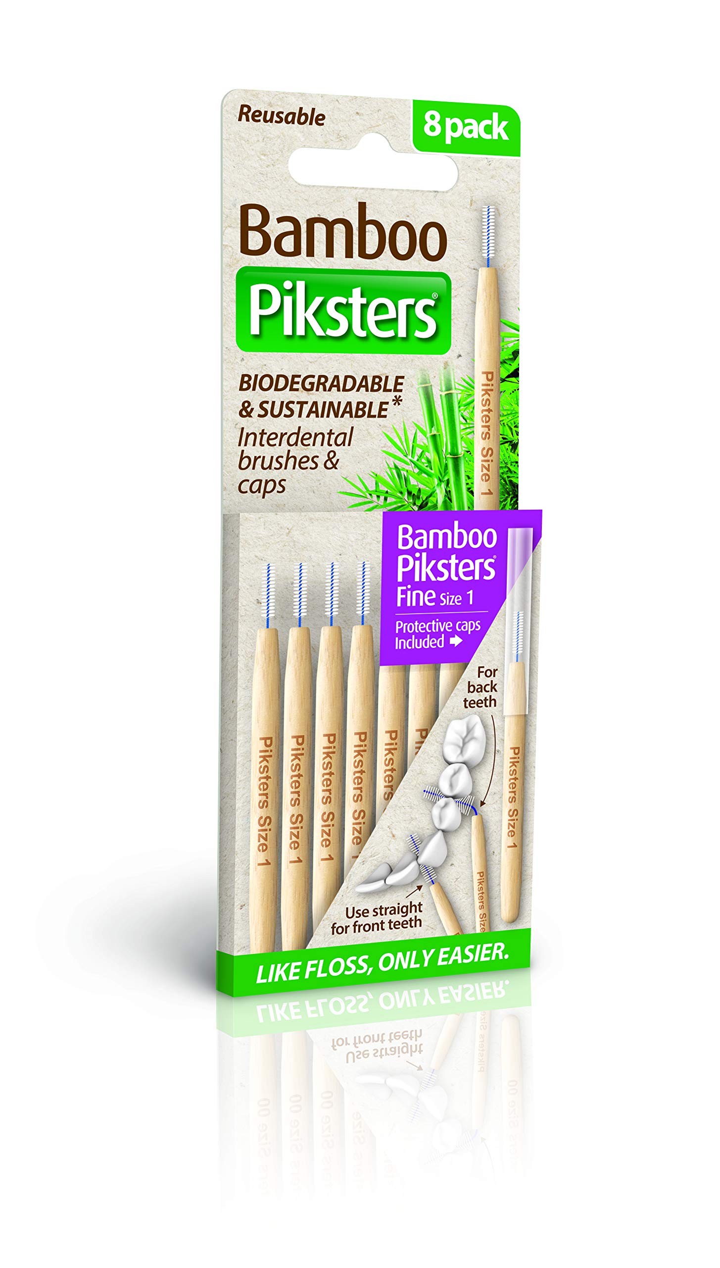 Bamboo Piksters Interdental Brushes | Sizes 00-6 | 8 Pack (8 Pack, Size 1 (Purple))