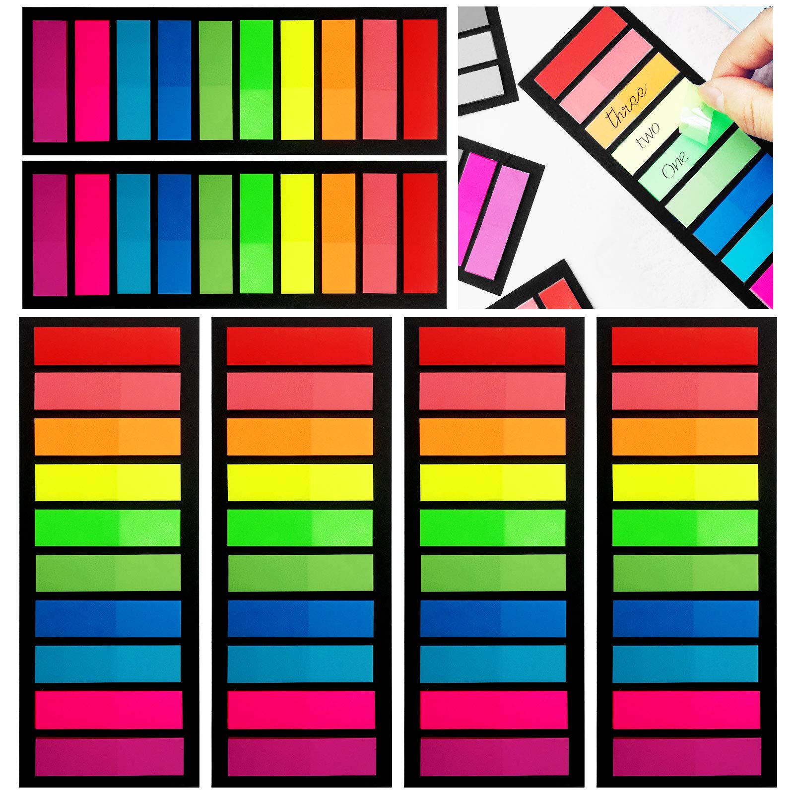 1200Pcs Colored Page Markers,6 Sets Fluorescent Sticky Tabs in 10 Primary Colors,Neon Sticky Notes Flags,Waterproof Writable Translucent Page Flags for Books,Bookmarks,Notebook,Removes Cleanly