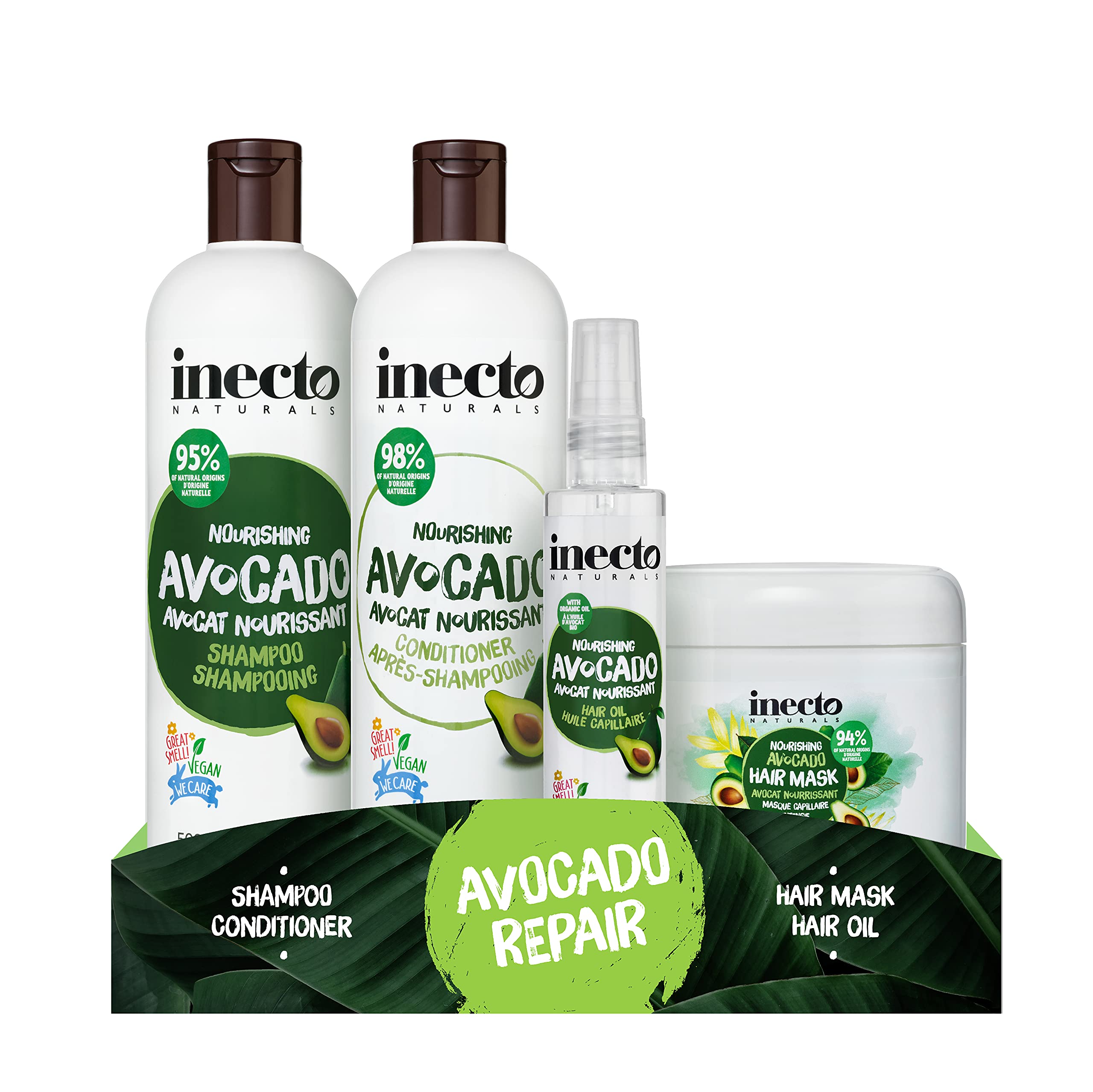 Inecto Shampoo, Conditioner, Hair Oil and Mask Set, Infused with Natural Avocado Oil to Nourish and Repair, Vegan and Cruelty Free