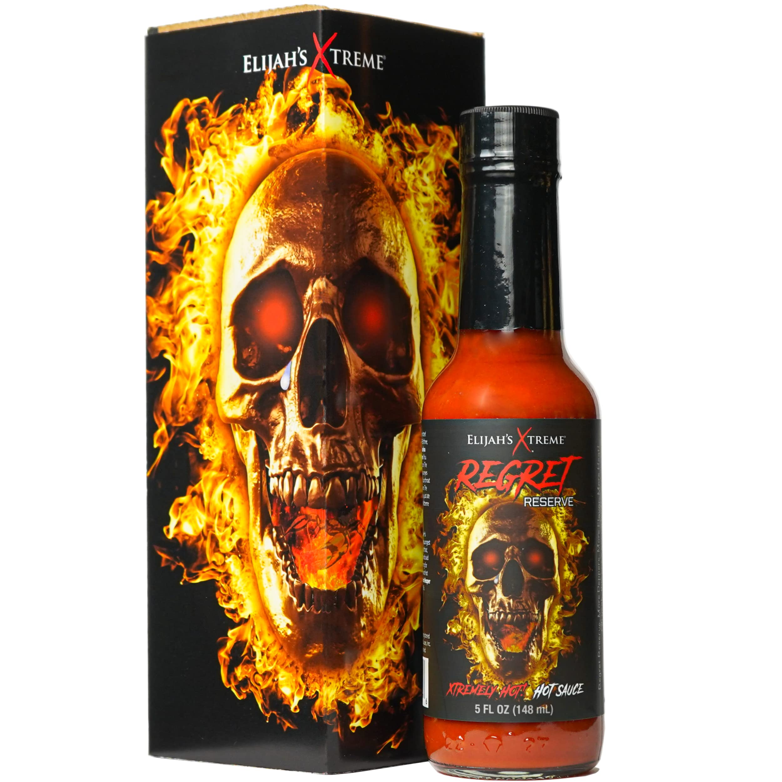 Elijah's XtremeRegret Reserve Hot Sauce - Carolina Reaper, Trinidad Scorpion, and Habanero Pepper - 5oz bottle contains 70% of the hottest peppers in the world