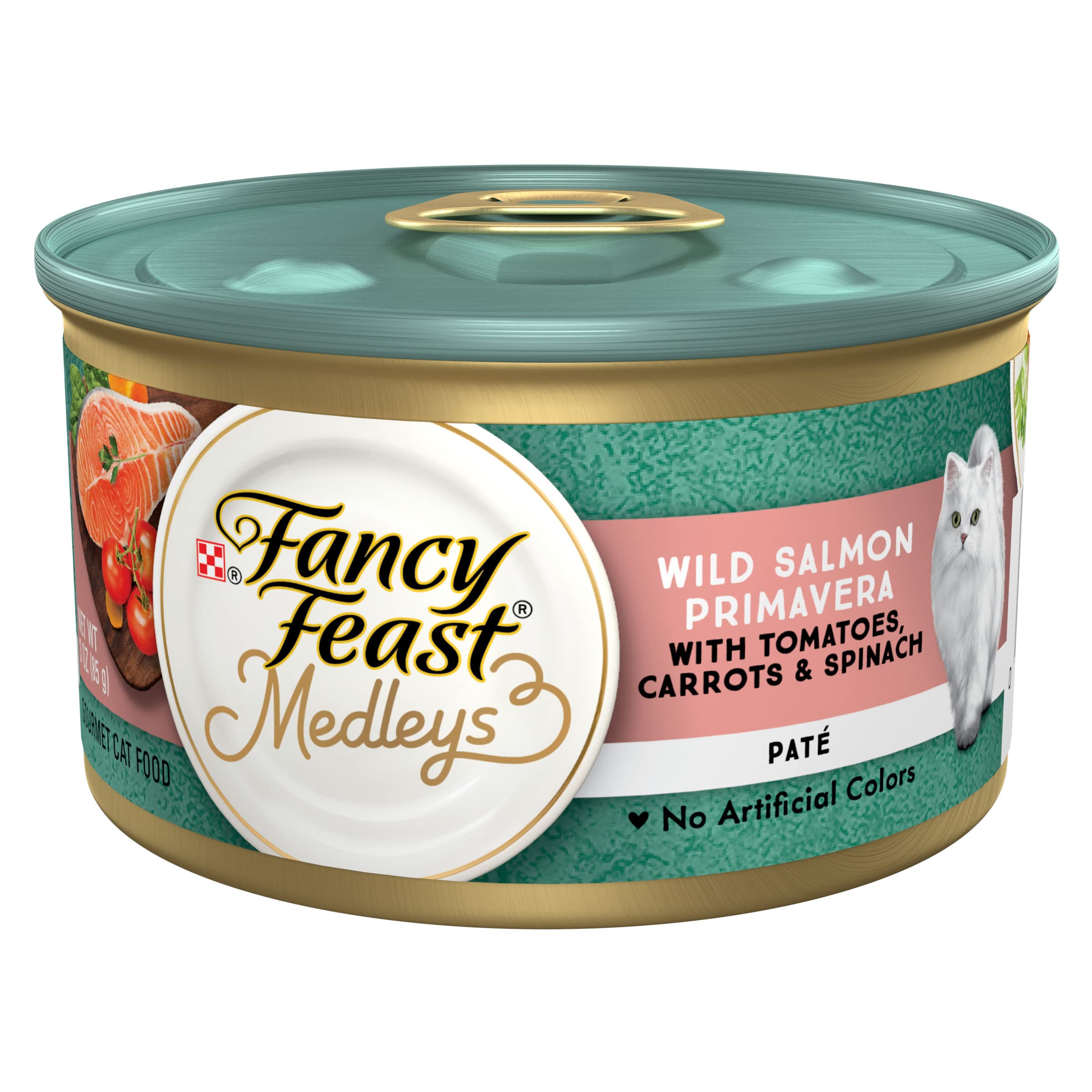 Purina Fancy Feast Pate Wet Cat Food, Medleys Wild Salmon Primavera With Garden Veggies & Greens - (Pack of 24) 3 oz. Cans