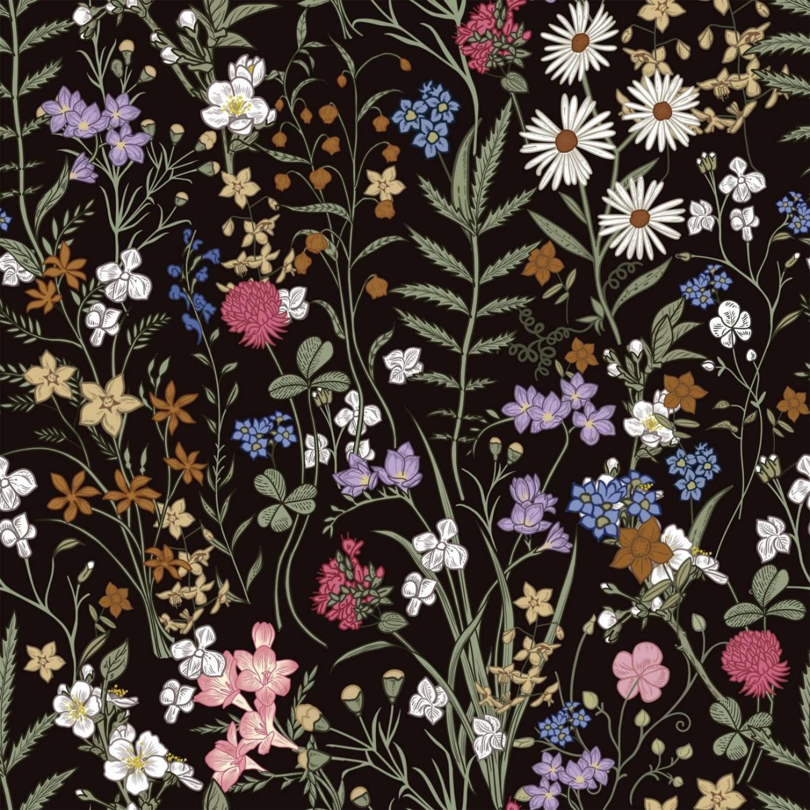 Abyssaly Black Floral Wallpaper Peel and Stick, Dark Floral Peel and Stick Wallpaper for Bedroom, Wildwood Wallpaper Contact Paper for Cabinets Thicken 17.7 in X 236 in