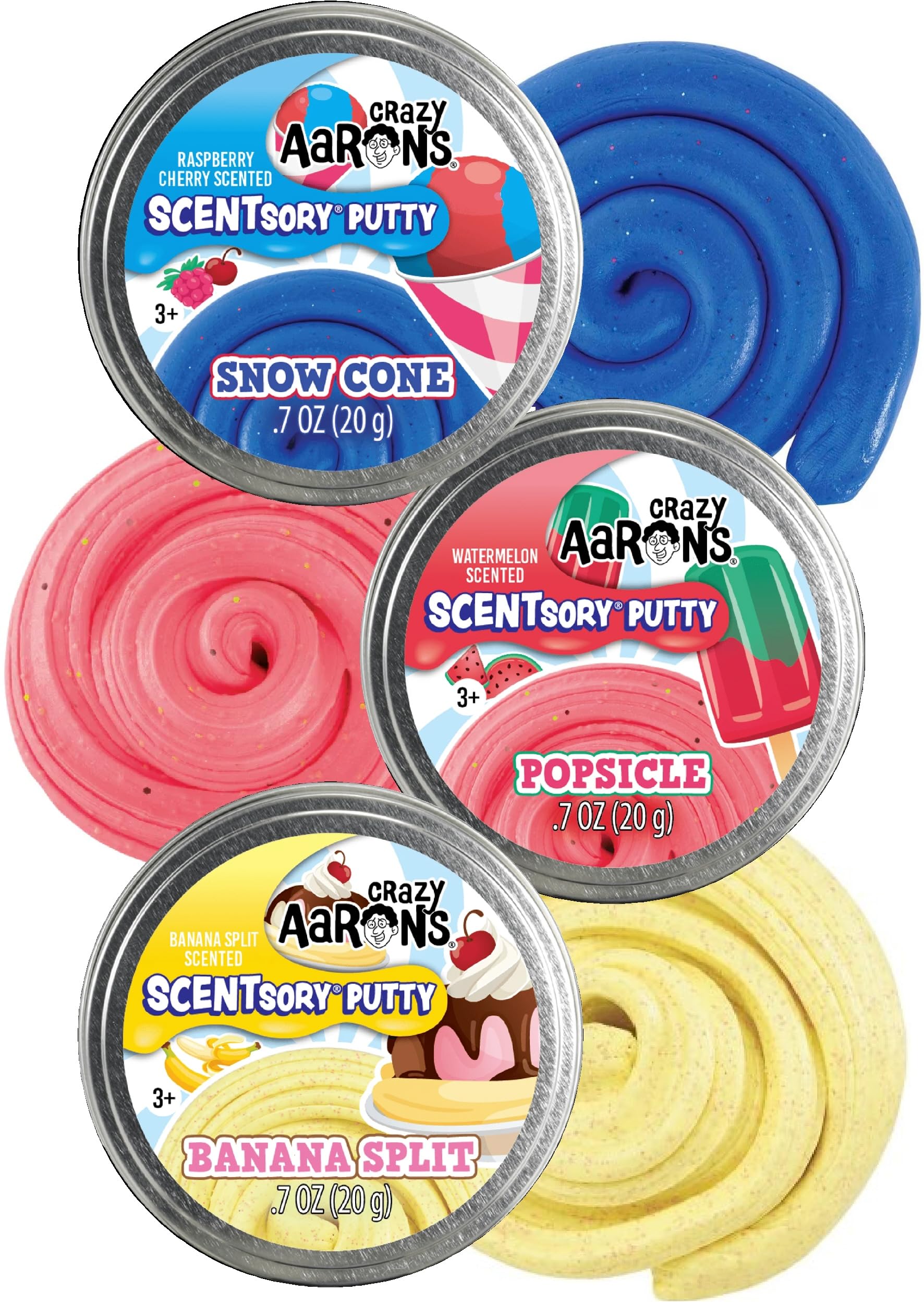 Crazy Aaron's SCENTsory Putty Banana Split, Popsicle and Snow Cone Gift Set Bundle - 3 Pack (20g Each)