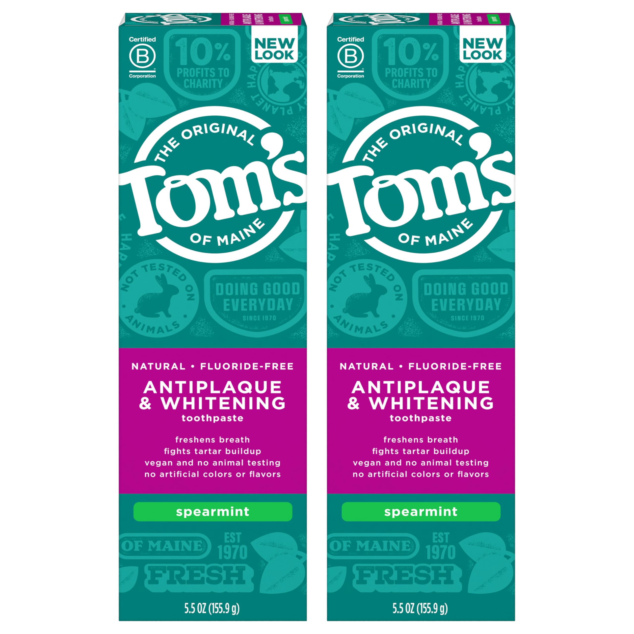 Tom's of MaineAntiplaque and Whitening Fluoride Free Toothpaste, Spearmint, 5.5 Ounce, 2 Count