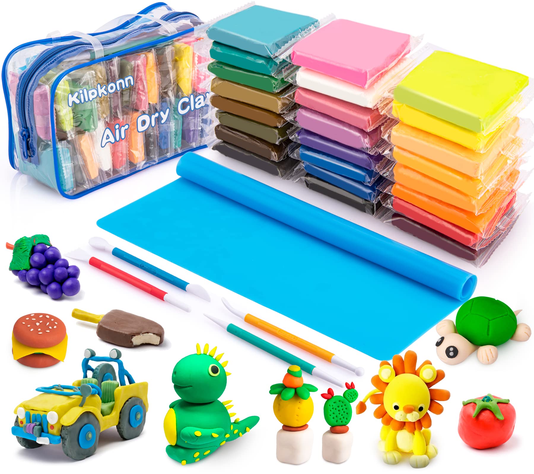 Air Dry Clay for Kids, 24 Colors Ultra Light Modelling Clay Kit, DIY Molding Clay with 4 Clay Tools, Play Mat with Storage Bag, Arts and Crafts for Kids Age 3-12 Year Olds