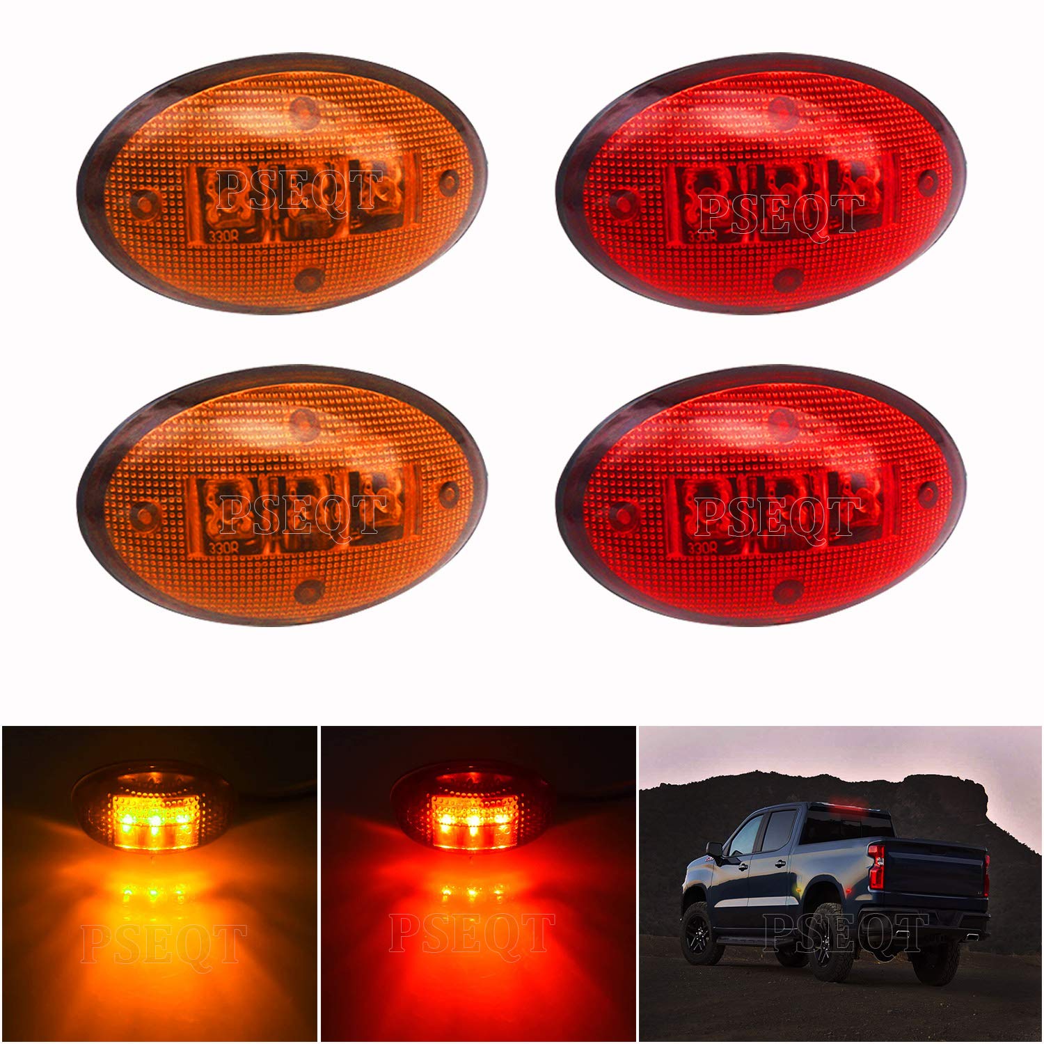 PSEQT Dually Bed Fender Side Marker LED Lights For Ford F350 F450 F550 (2PCS AMBER + 2PCS Red)