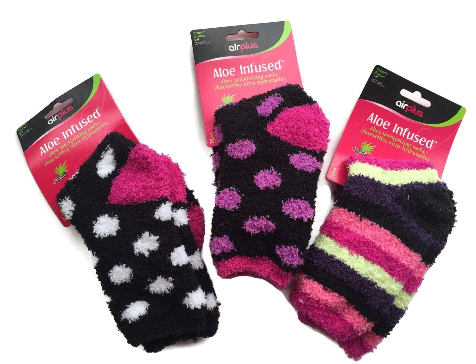 AirplusAloe Infused Ultra Moisturizing Socks Bundle of 3 Assorted Designs