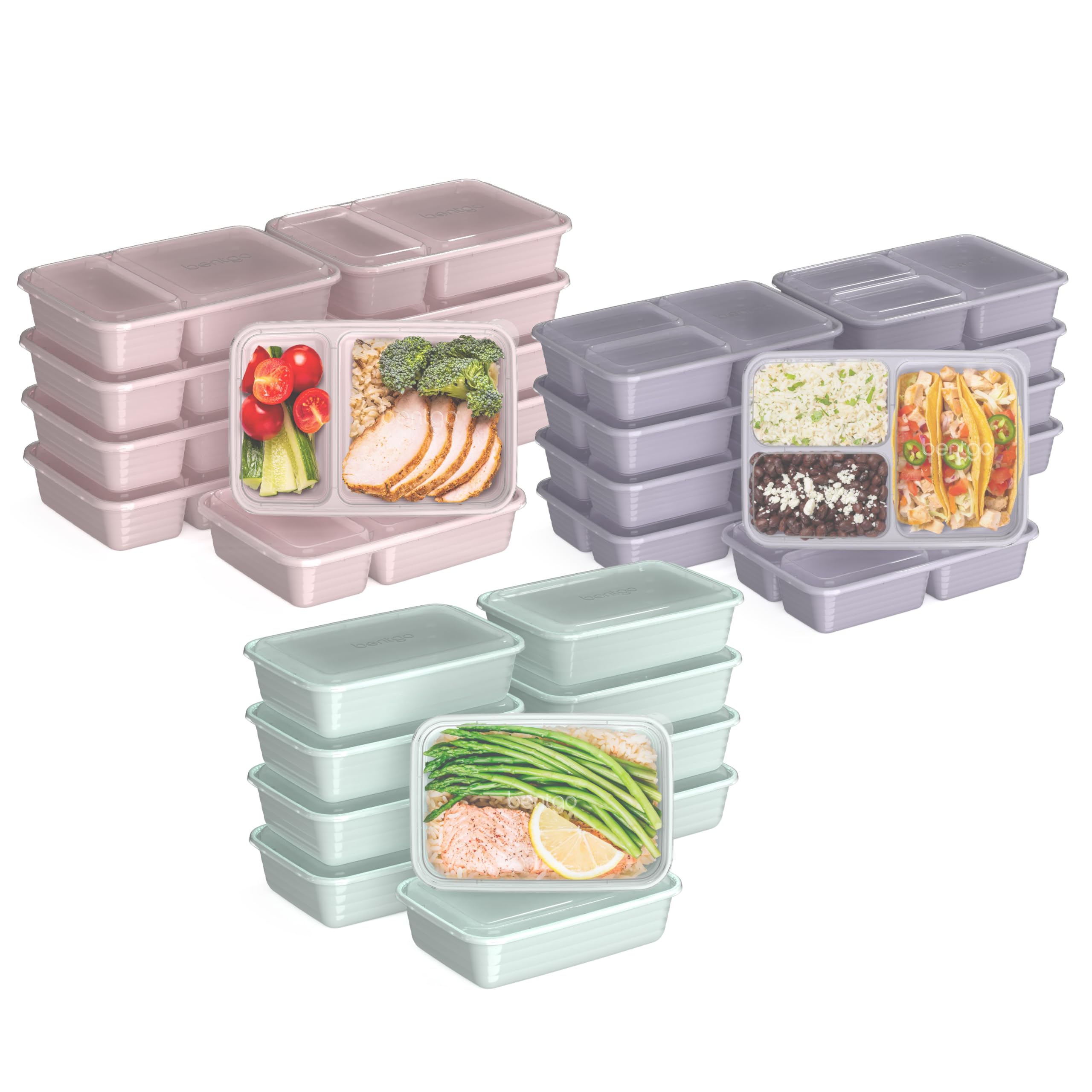 BentgoPrep 60-Piece Meal Prep Kit - Reusable Food Containers 1-Compartment, 2-Compartment, & 3-Compartments for Healthy Eating - Microwave, Freezer, & Dishwasher Safe (Floral Pastels)