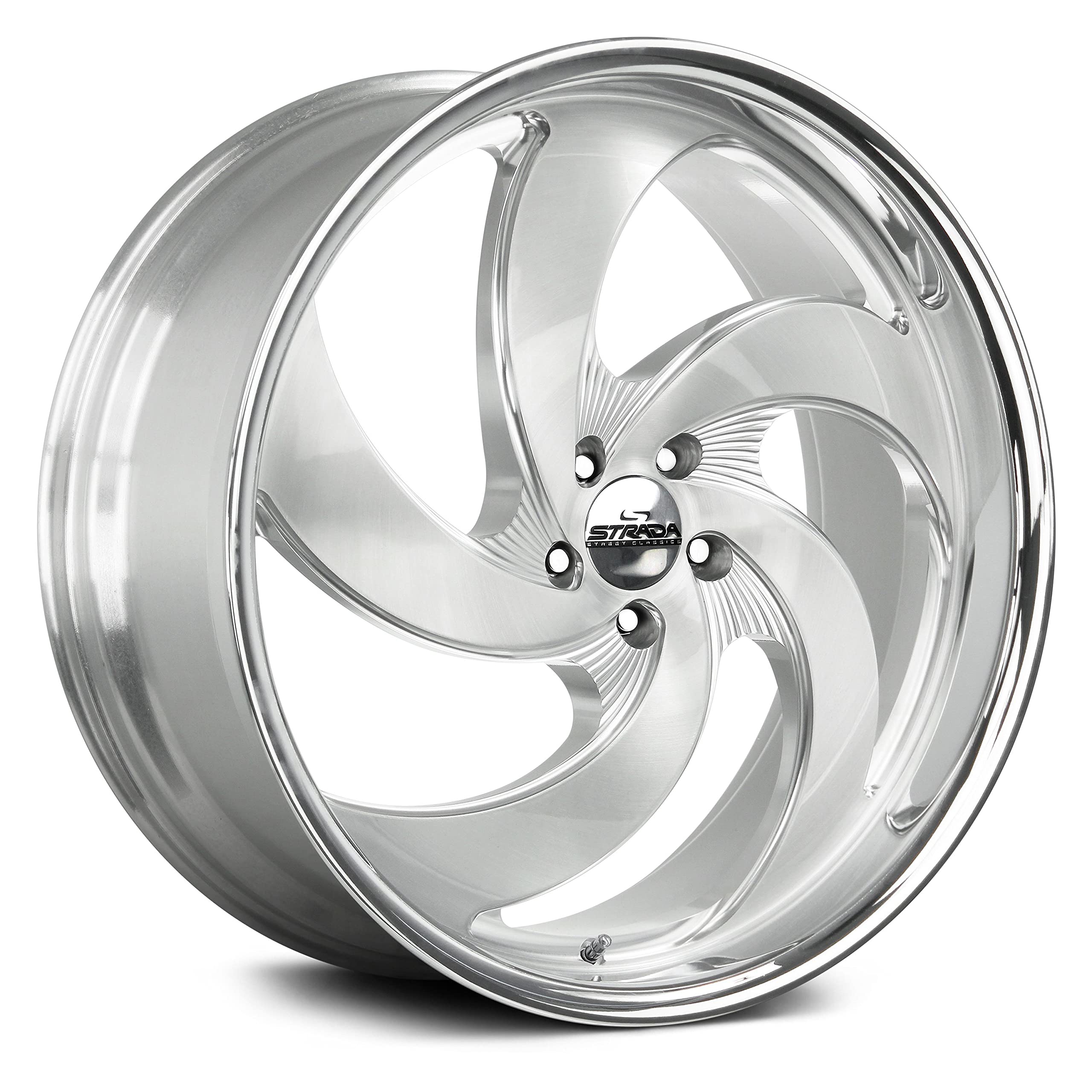 Strada RETRO 5 Custom Wheel - 22x10, 20 Offset, 5x114.3 Bolt Pattern, 74.1mm Hub - Silver with Brushed Face and SS Lip Rim