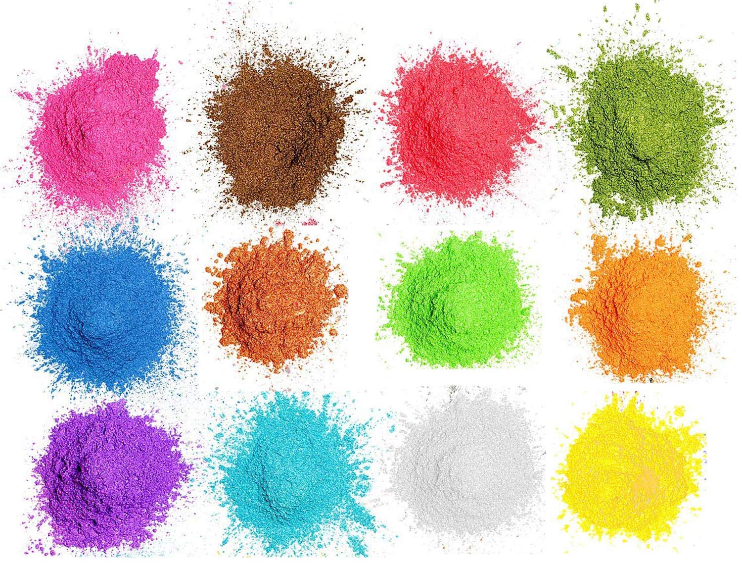 Mica Powder, 12 Solid Metallic Colors Resin Dye Pigments, Natural Pigment/Glitter, Epoxy Resin Colorant For Soap making, Bath Bomb, Candle, Cosmetic, Eyeshadow, Makeup, Nail Art, Artwork, DIY Crafts