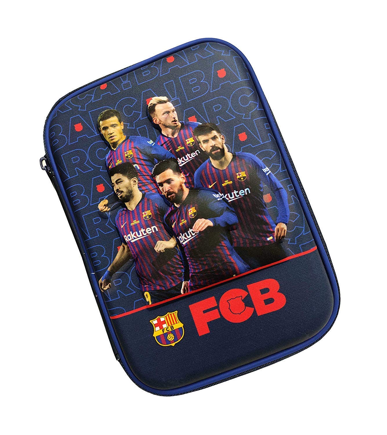 Mistazzo Fcb Football Team Embossed Hardtop Ethylene Vinyl Acetate (Eva) Material Pencil Case Geometry Box For Boys Kids Stationery Organizer, Navy Blue