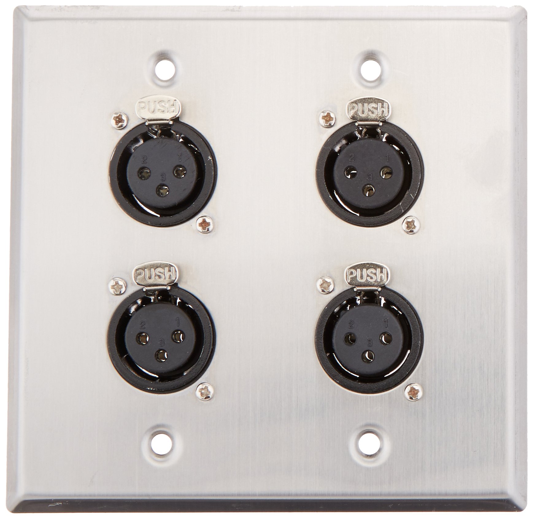 Seismic Audio SA-PLATE29 Stainless Steel Wall Plate 2 Gang with 4 XLR Female Connectors for Cable Installation