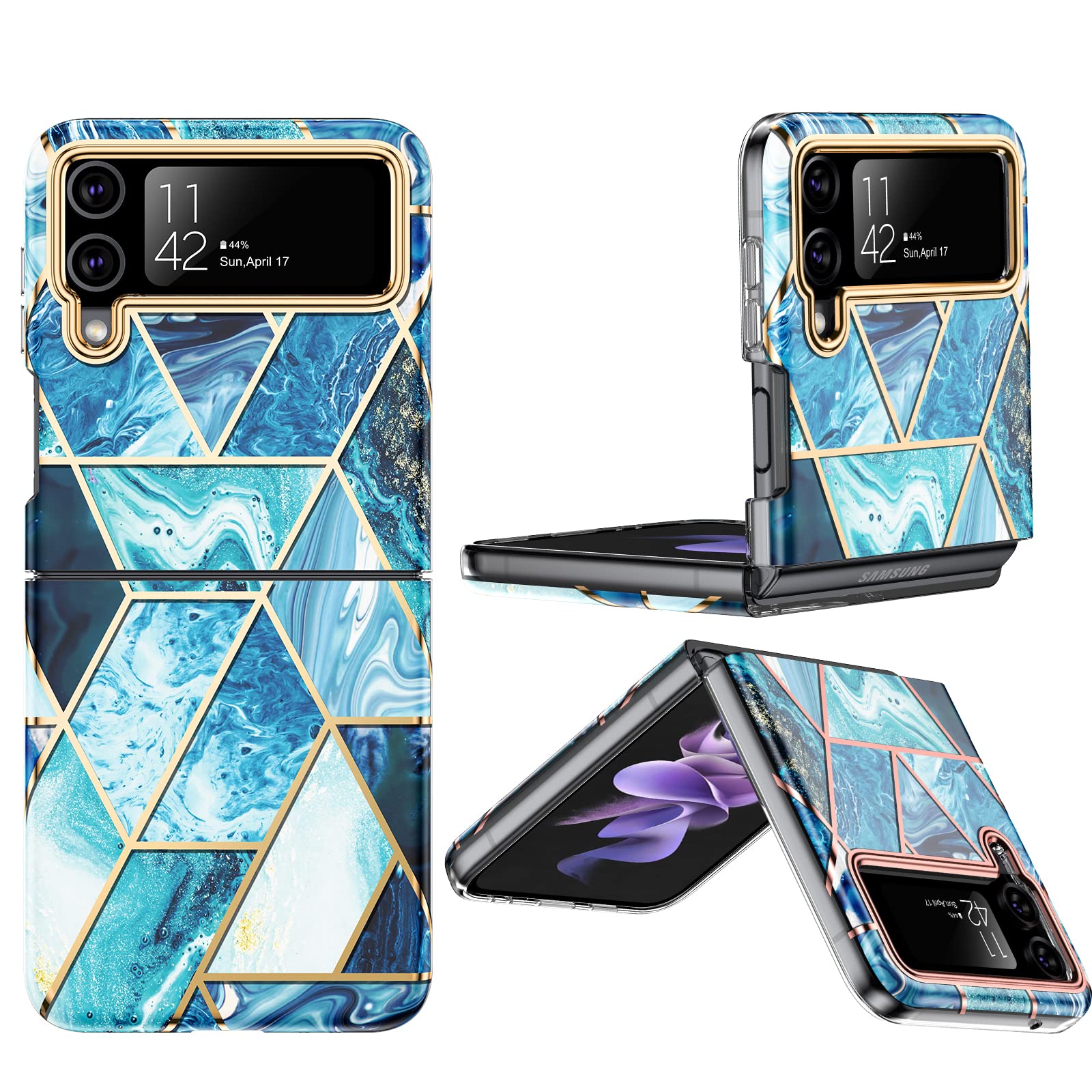 GOLINKMarble Series Case for Samsung Galaxy Z Flip 4 5G(2022), Slim Stylish Protective Bumper Case (Blue)