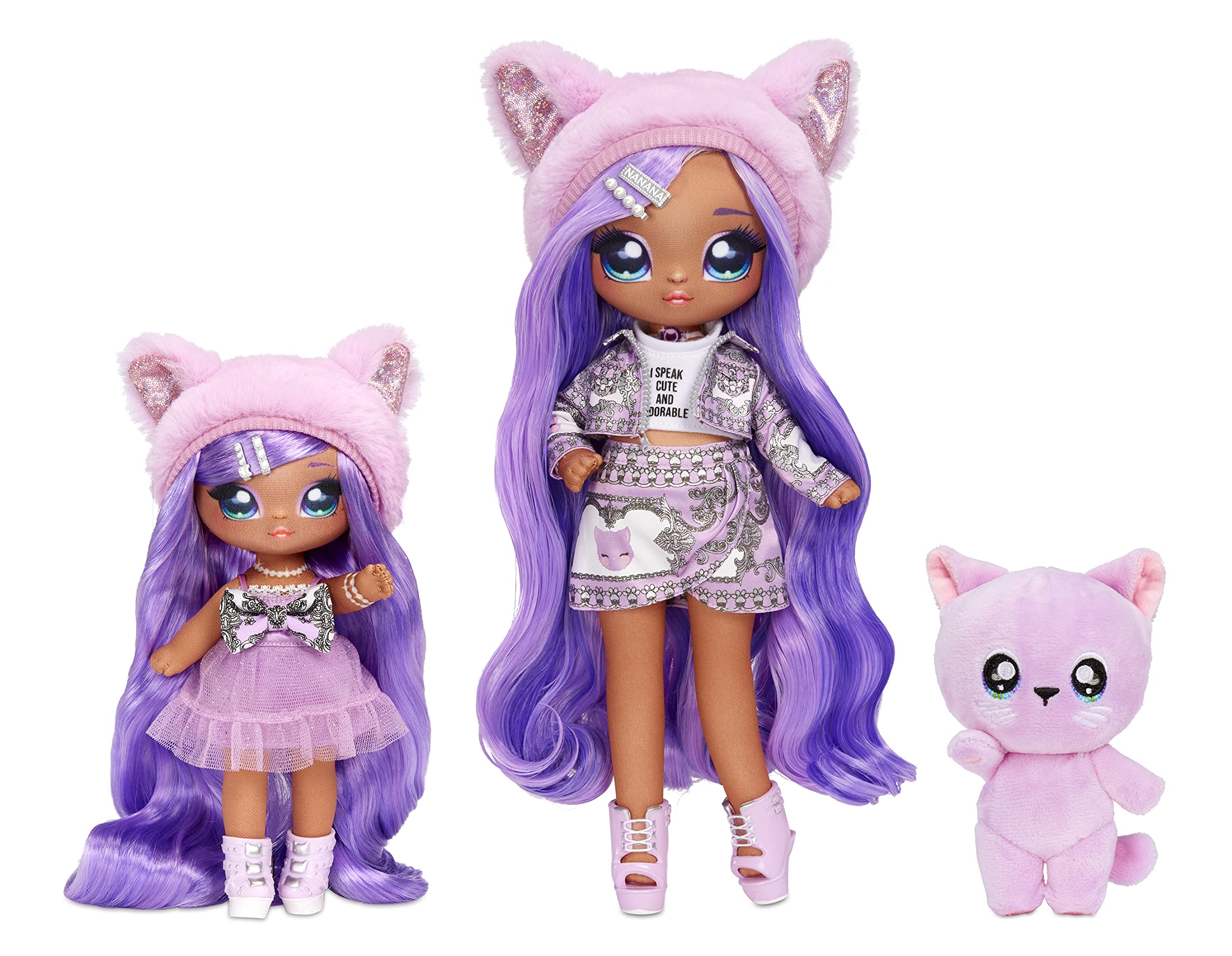 Na! Na! Na! Surprise Na Family Soft Doll Multipack Of 2 Fashion Dolls + Cute Pet Kitty, Chic Outfits, Long Hair & Poseable, Includes 12 Accessories - Gift For Kids, Toy Girls Boys Ages 5 6 7 8+ Years