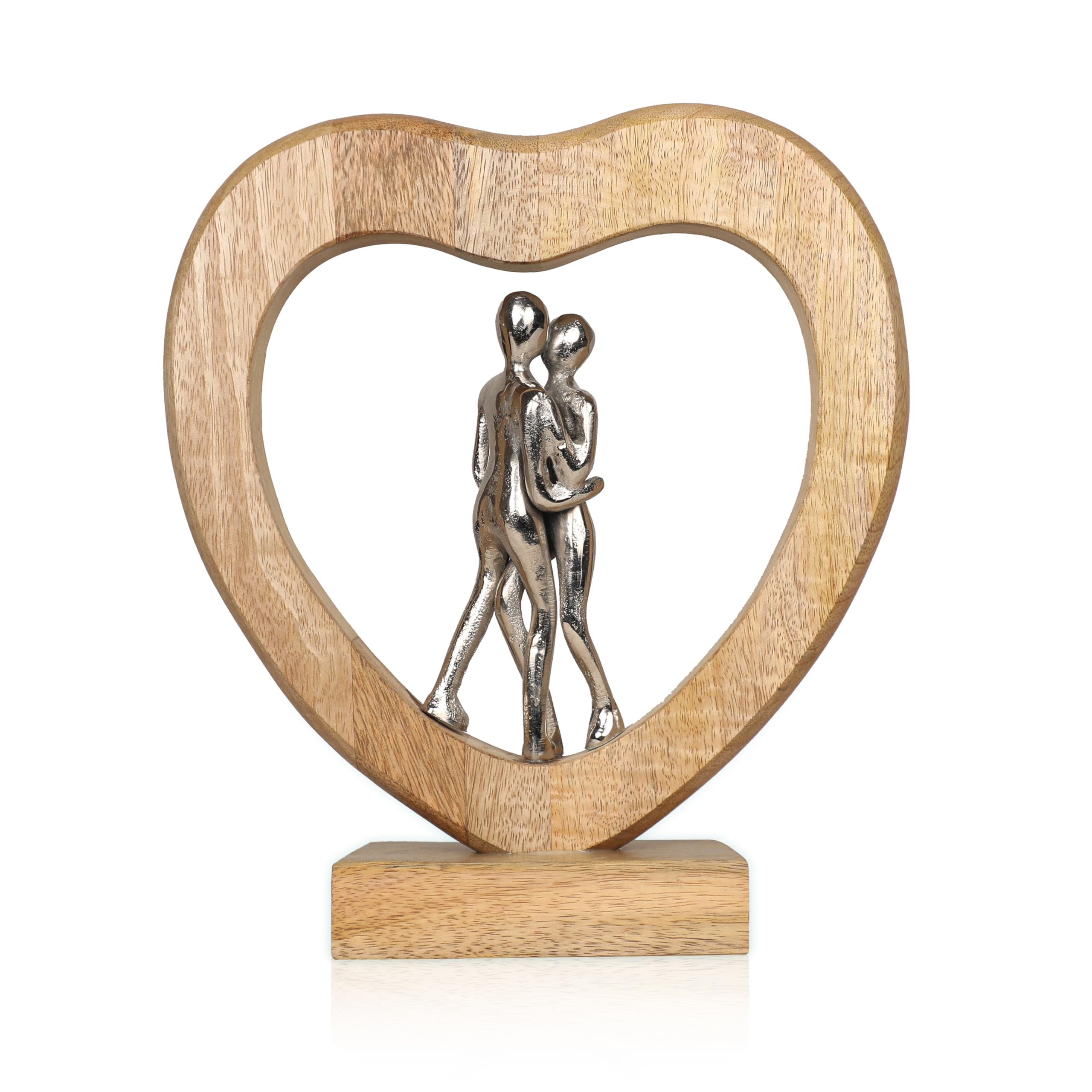 Anniversary Wedding Gifts for Couple- Romantic Couple Statue in Heart, Modern Wood & Metal Combination Statue Abstract, Sweet Decor, (Couple)