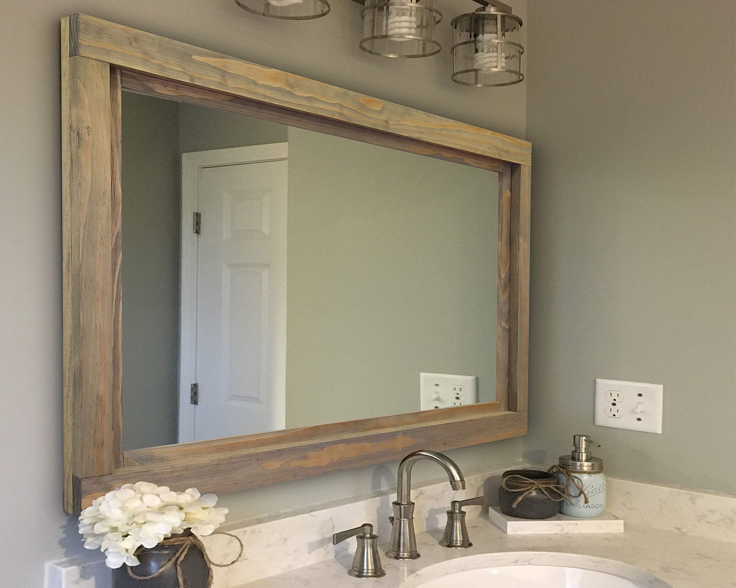 Farmhouse Framed Wall Mirror, 20 Stain Colors - Large Framed, Mirror, Rustic Home Decor, Vanity Mirror, Wall Mirror Decorative, Vanity Mirror, 22x24, 24x30, 36x30, 42x30, 60x30 - Weathered Oak