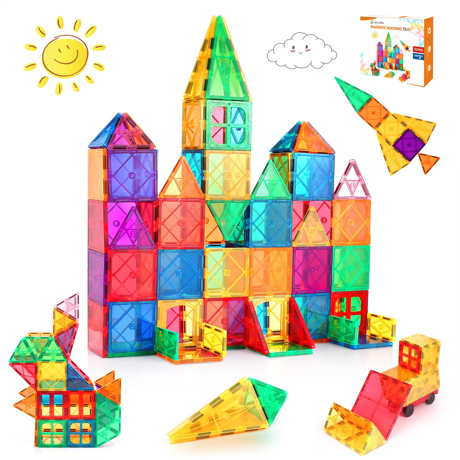 LeagoEra 70 Pieces Magnetic Building Blocks for Children 3 4 5 6 7 Years Old Magnets for Children