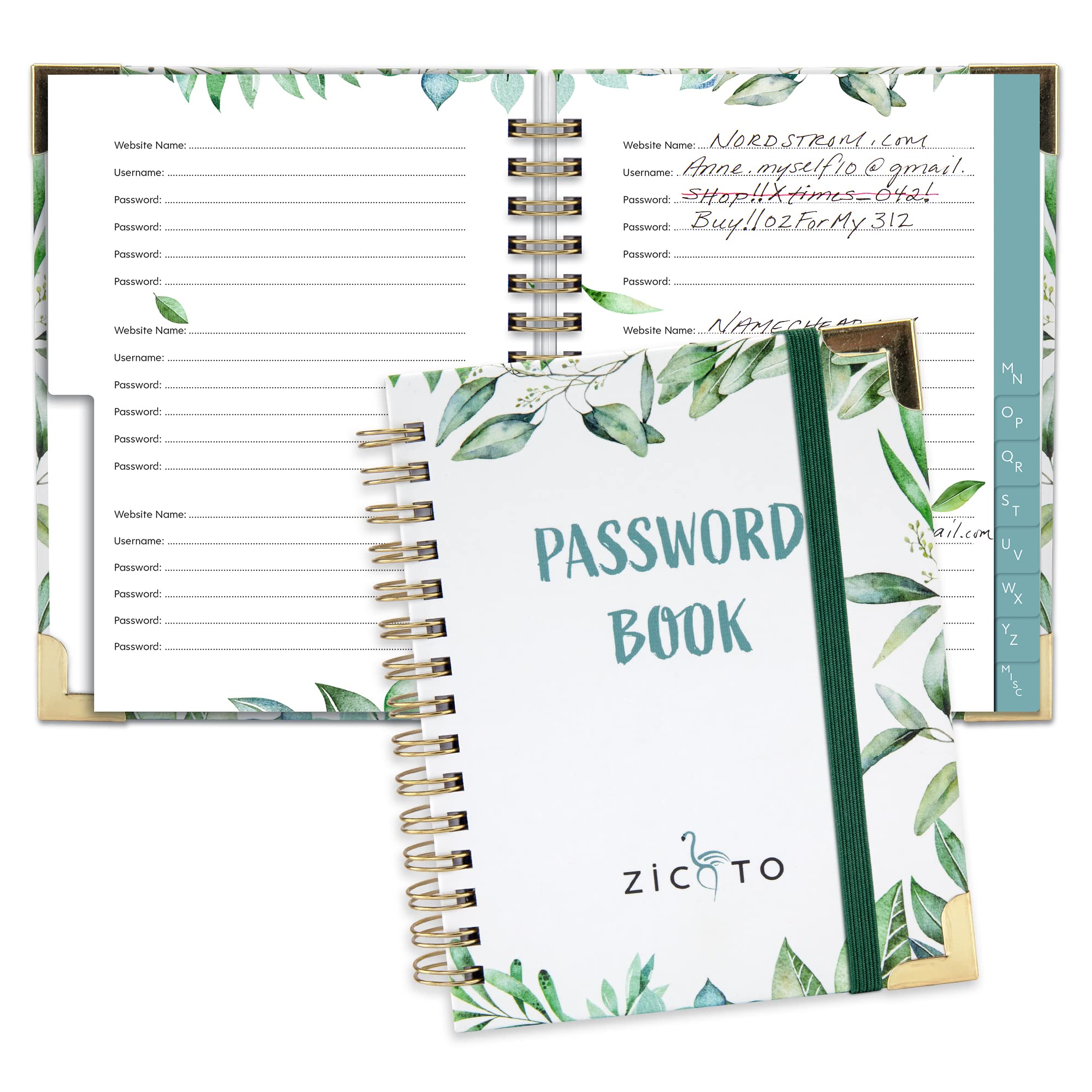 Simplified Greenery Password Book with Alphabetical Tabs - Great Internet Password Keeper For Seniors – Perfect Notebook w/Address Section to Get All Passwords & Recently Placed Orders Organized