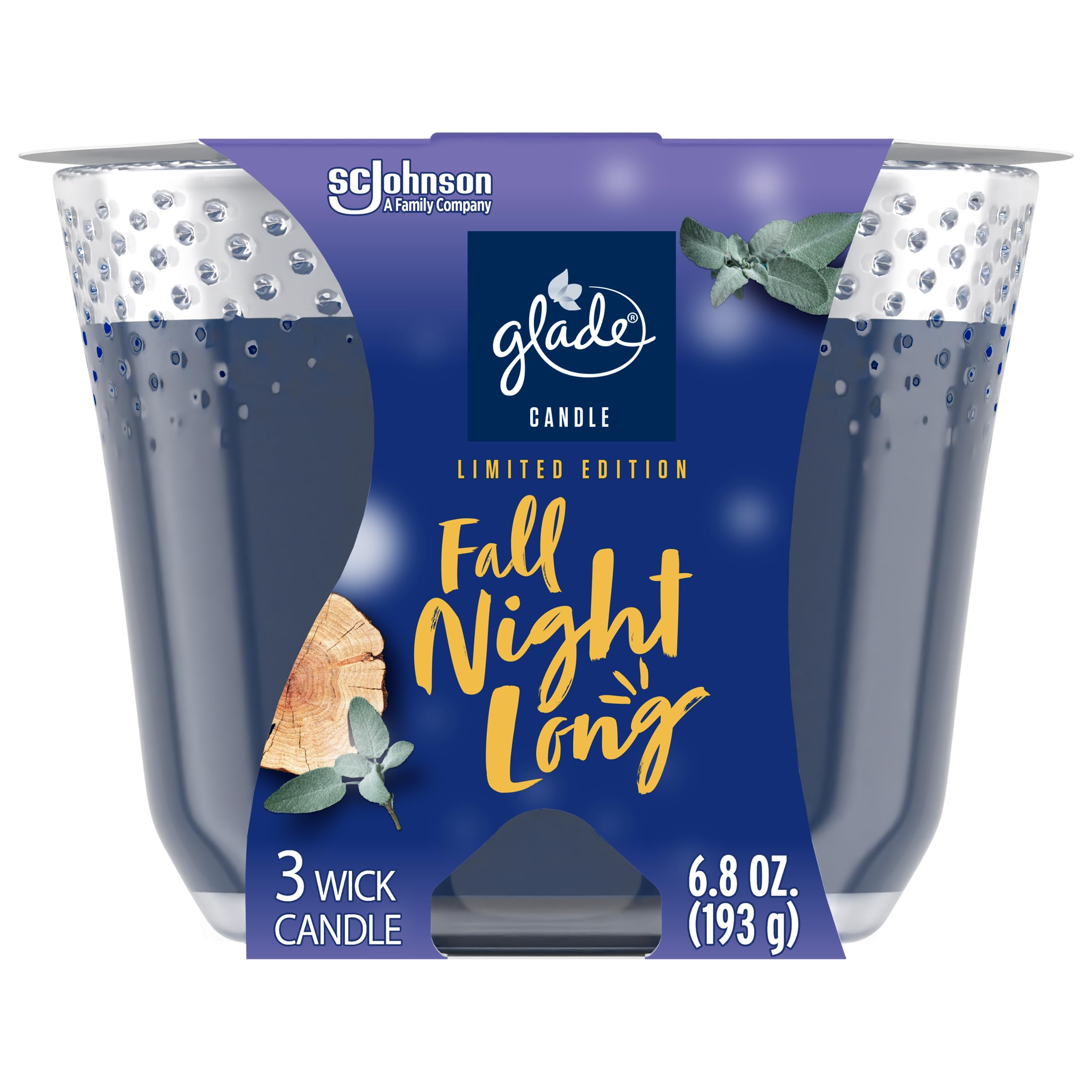 Glade Candle Fall Night Long, Fragrance Candle Infused with Essential Oils, Air Freshener Candle, 3-Wick Candle, 6.8oz