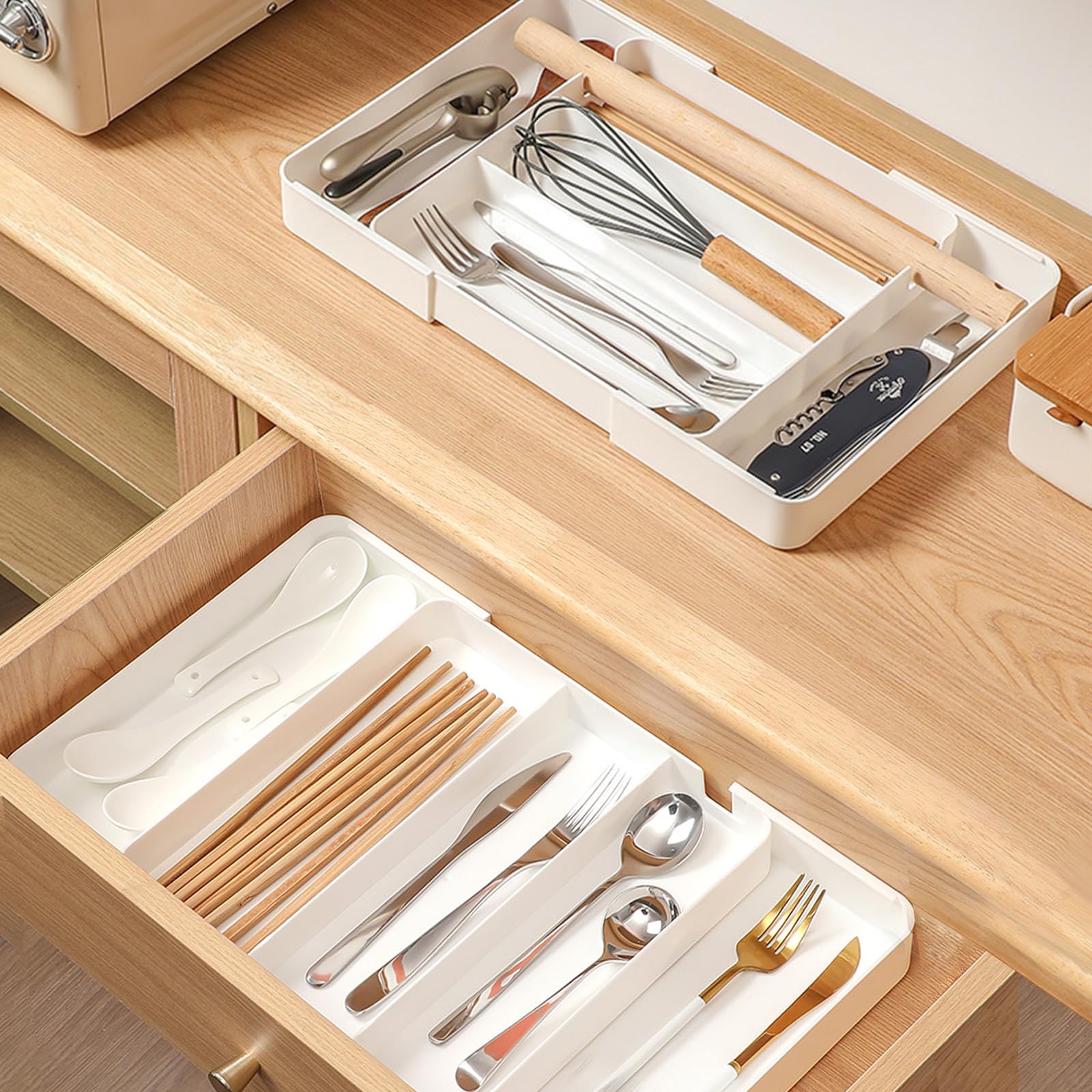 YibangExpandable Cutlery Drawer Organiser, Utensil Organiser for Kitchen Drawers, Adjustable Cutlery Organiser