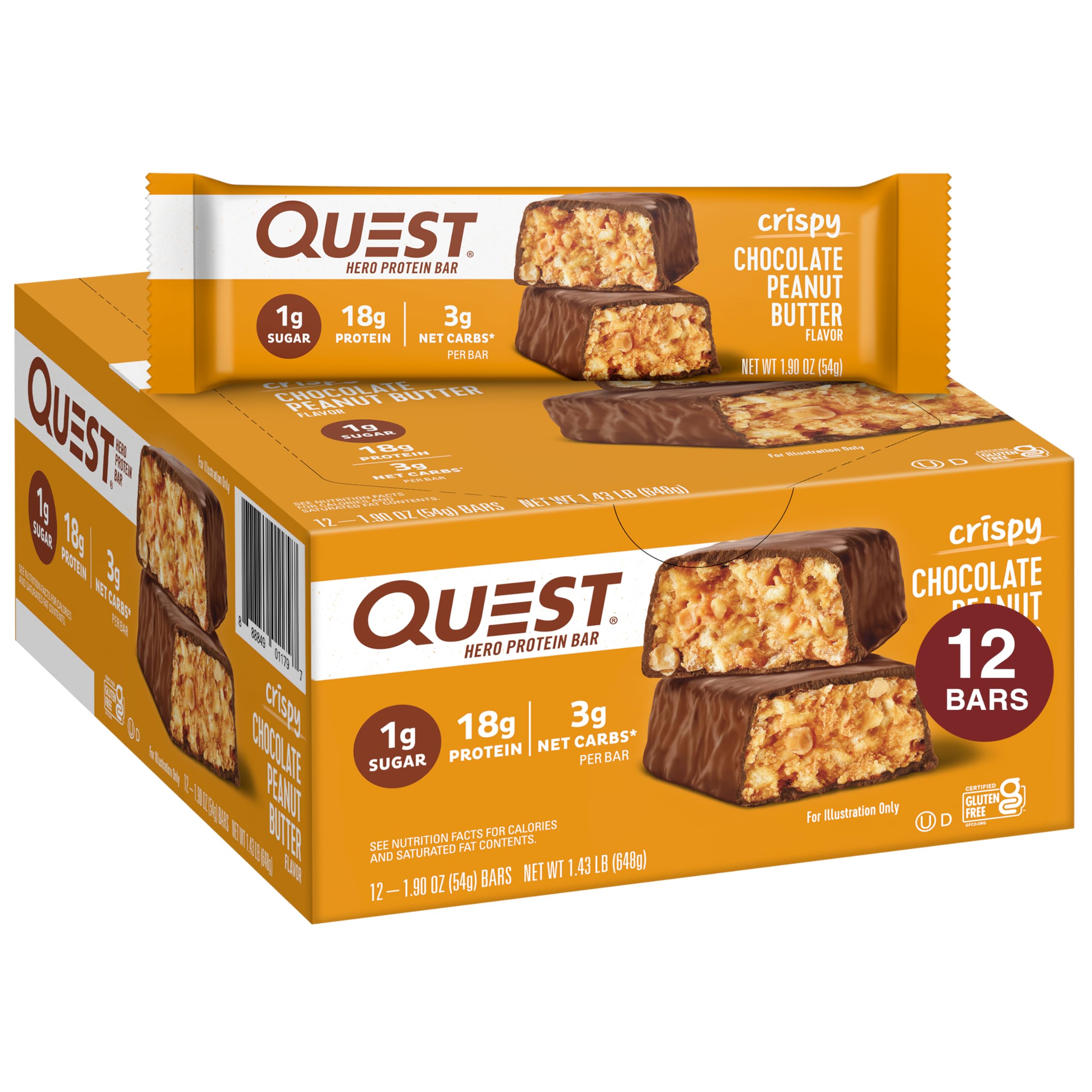 Quest Nutrition Chocolate Peanut Butter Hero Bar, 12 Count, 12 Count (Pack of 1)