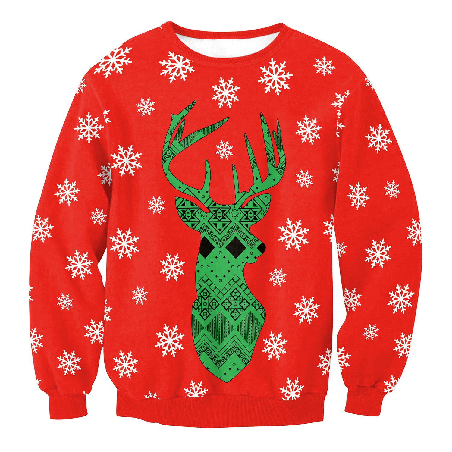 Women Round Neck Christmas Pullover Sweatershirt Cute Printed Reindeer Jumper Loose Xmas Hoodies