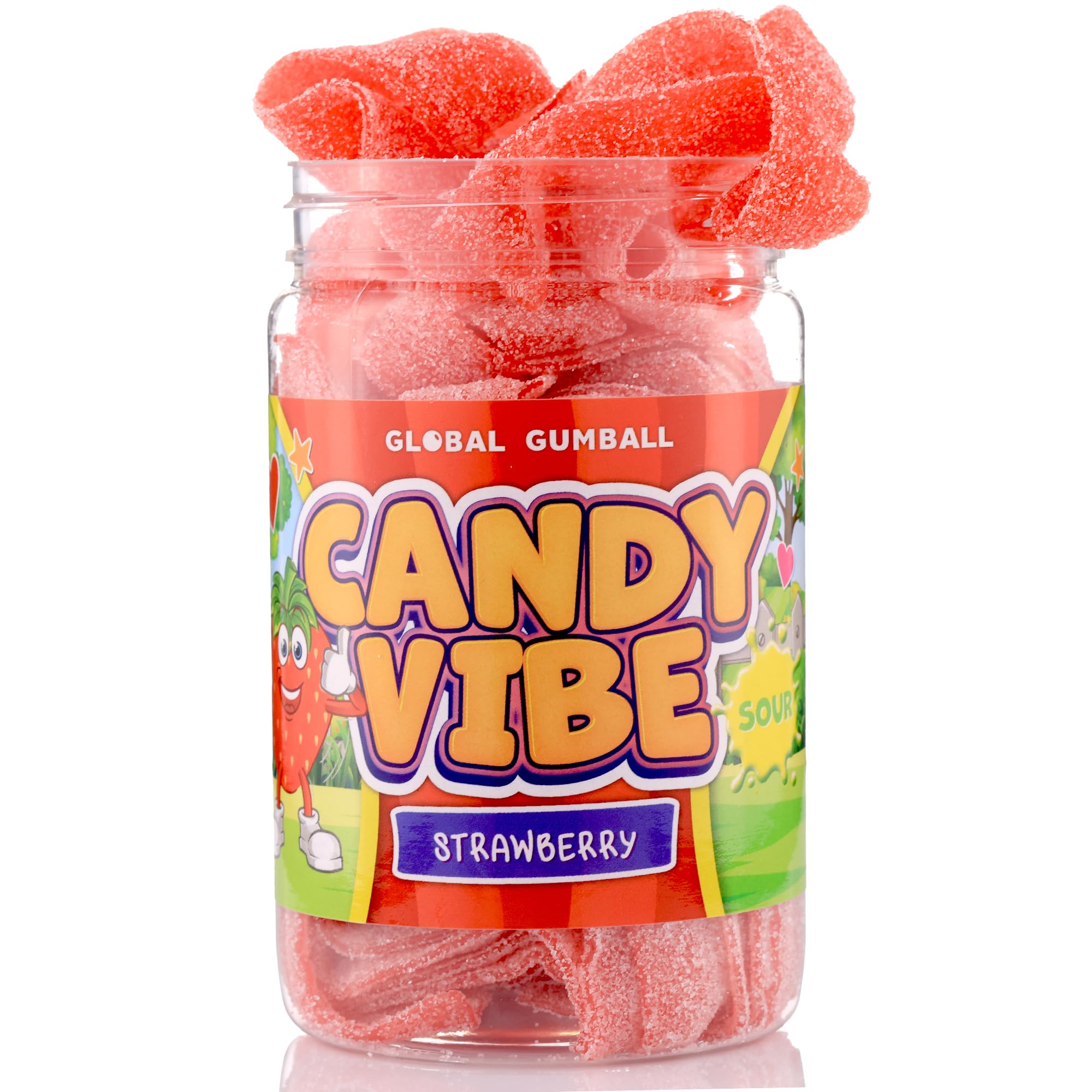 Sour Candy Belts - Sour Strips Strawberry - 0.55 Lb Jar of Strawberry Sour Belts - Sour Rope Candy Ribbons - Sour Strips Belt Candy - Peanut Free - Great as Movie Theater Candy for Kids