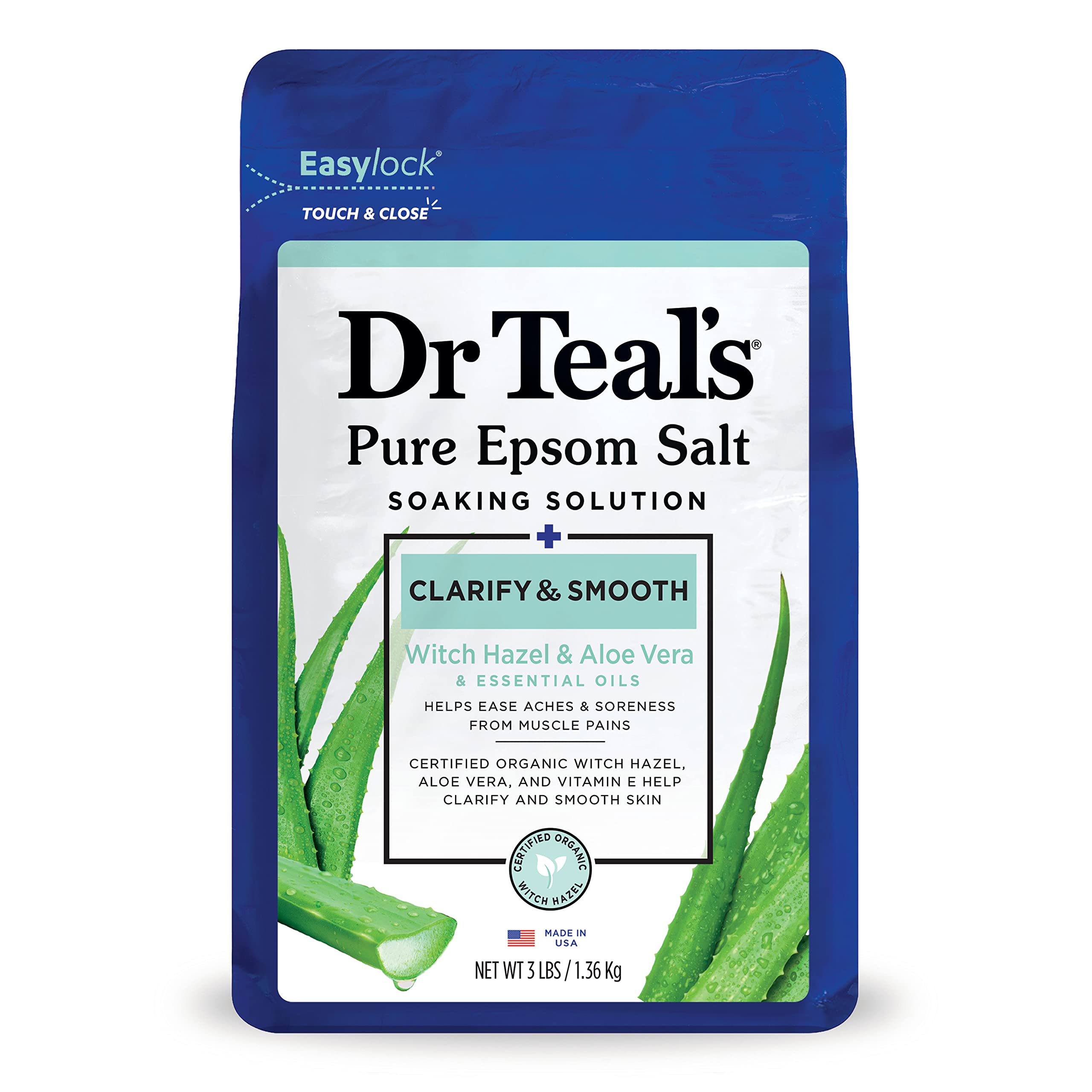 Dr Teal's Pure Epsom Bath Salt Clarify & Smooth Witch Hazel Aloe Vera 1.36Kg