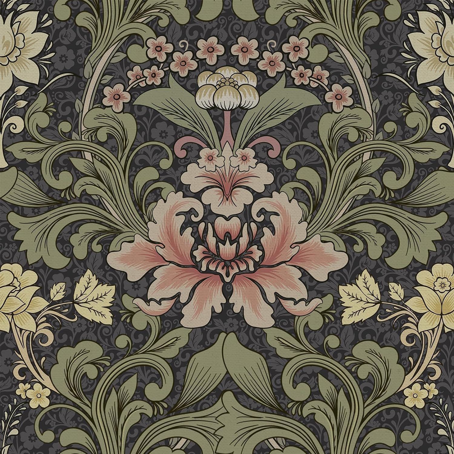 AbyssalyWilliam Morris Wallpaper Floral, Vintage Peel and Stick Wallpaper for Walls and Cabinets, Removable Floral Wallpaper Boho Green/Pink 17.7 in X 236 in