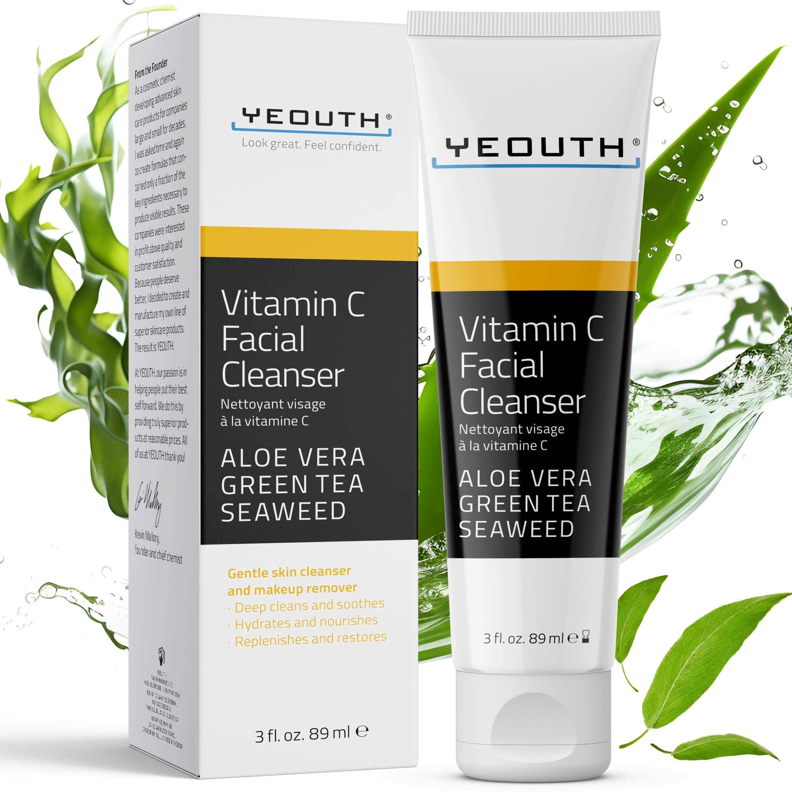 YEOUTH Vitamin C Facial Cleanser with Aloe Vera, Gentle Face Cleanser for Women, Vitamin C Face Wash, Facial Wash 89ml