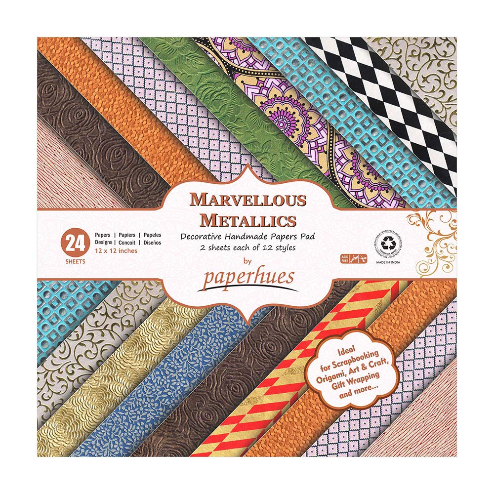 Paperhues Marvellous Metallics Scrapbook Paper 12 x 12" Pad, 24 Sheets