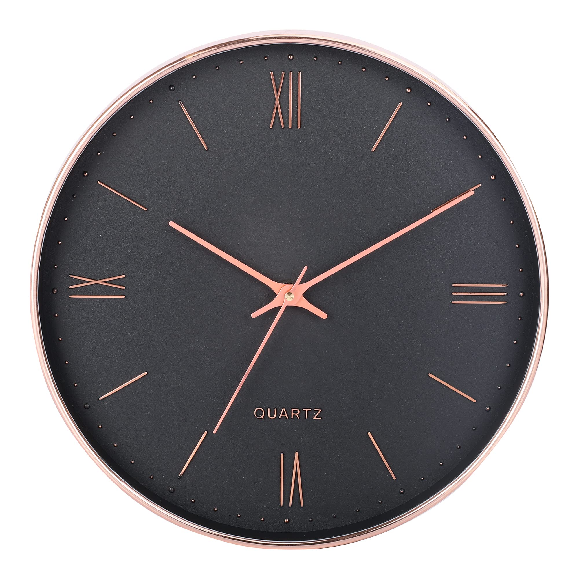 Amazon Brand – Umi 12 Inches Non Ticking Silent Quartz Round Designer Plastic Bold Number Wall Clock for Home Kitchen Bedroom Hall Living Room Office (Roman Number_Black)