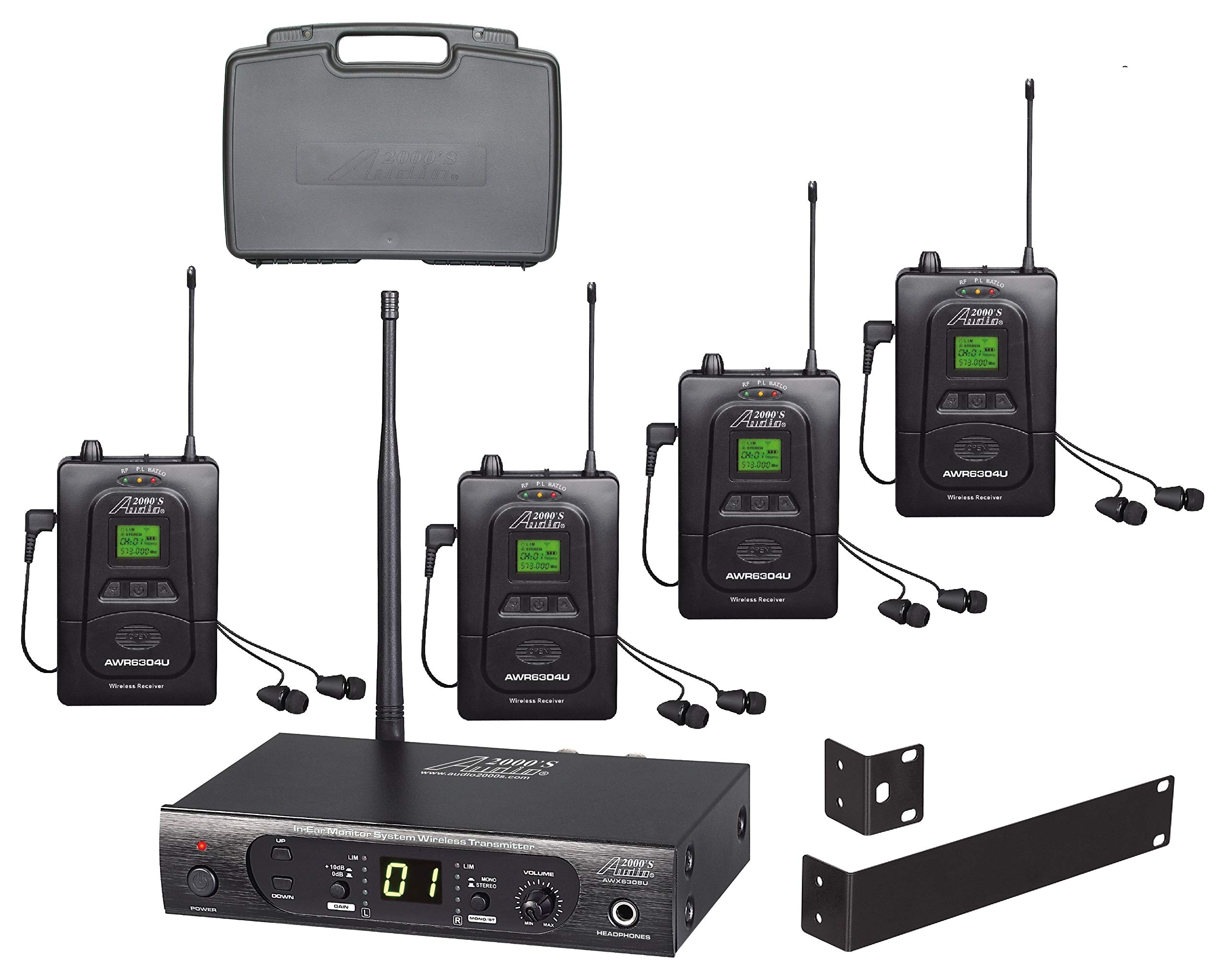 Audio2000'S AWM630AU UHF 100 Selectable Frequency Wireless in-Ear Monitor System with Four Wireless Receivers and a PVC Carrying Case